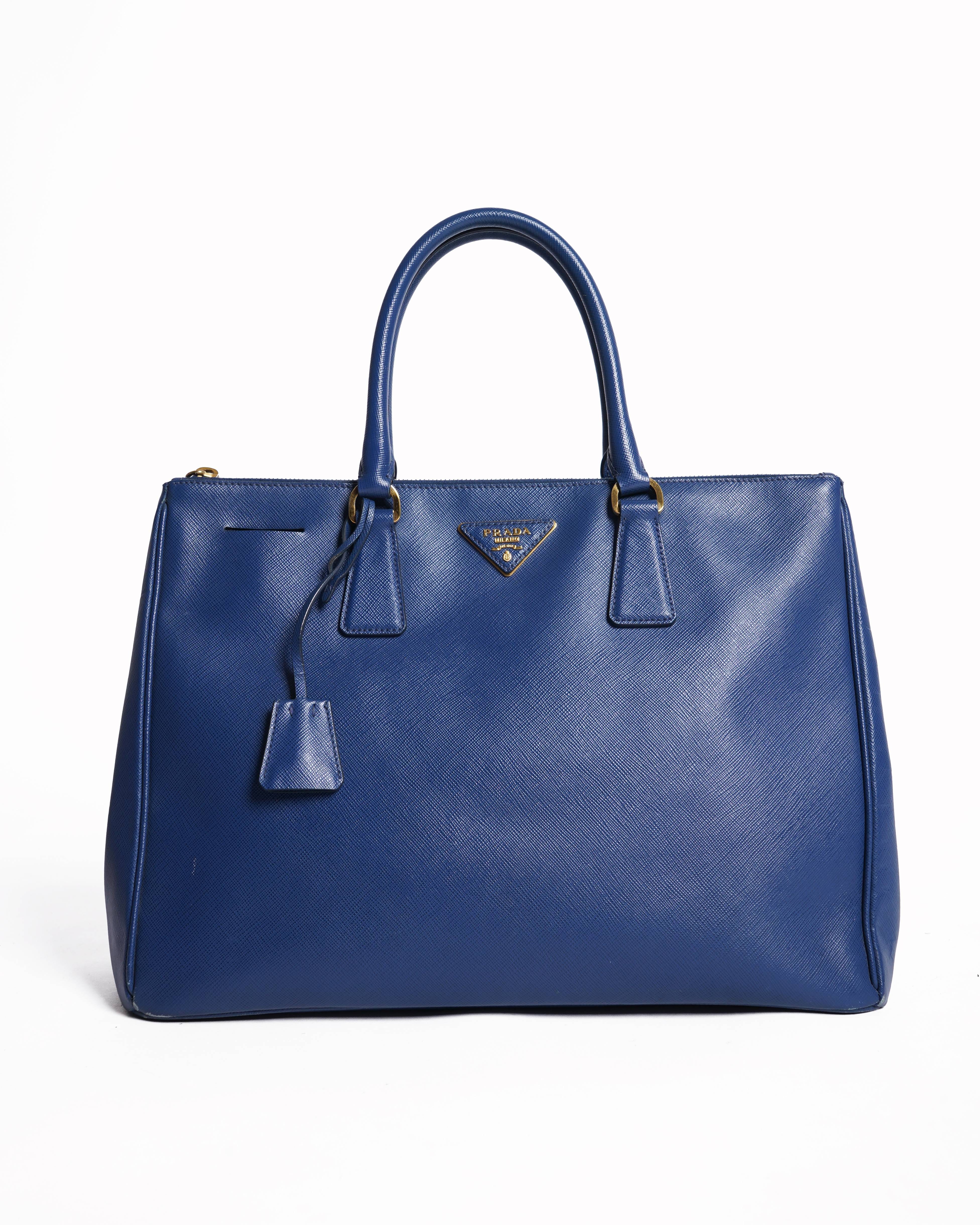 Prada Galleria Dual Zipper Shoulder Bag In Blue