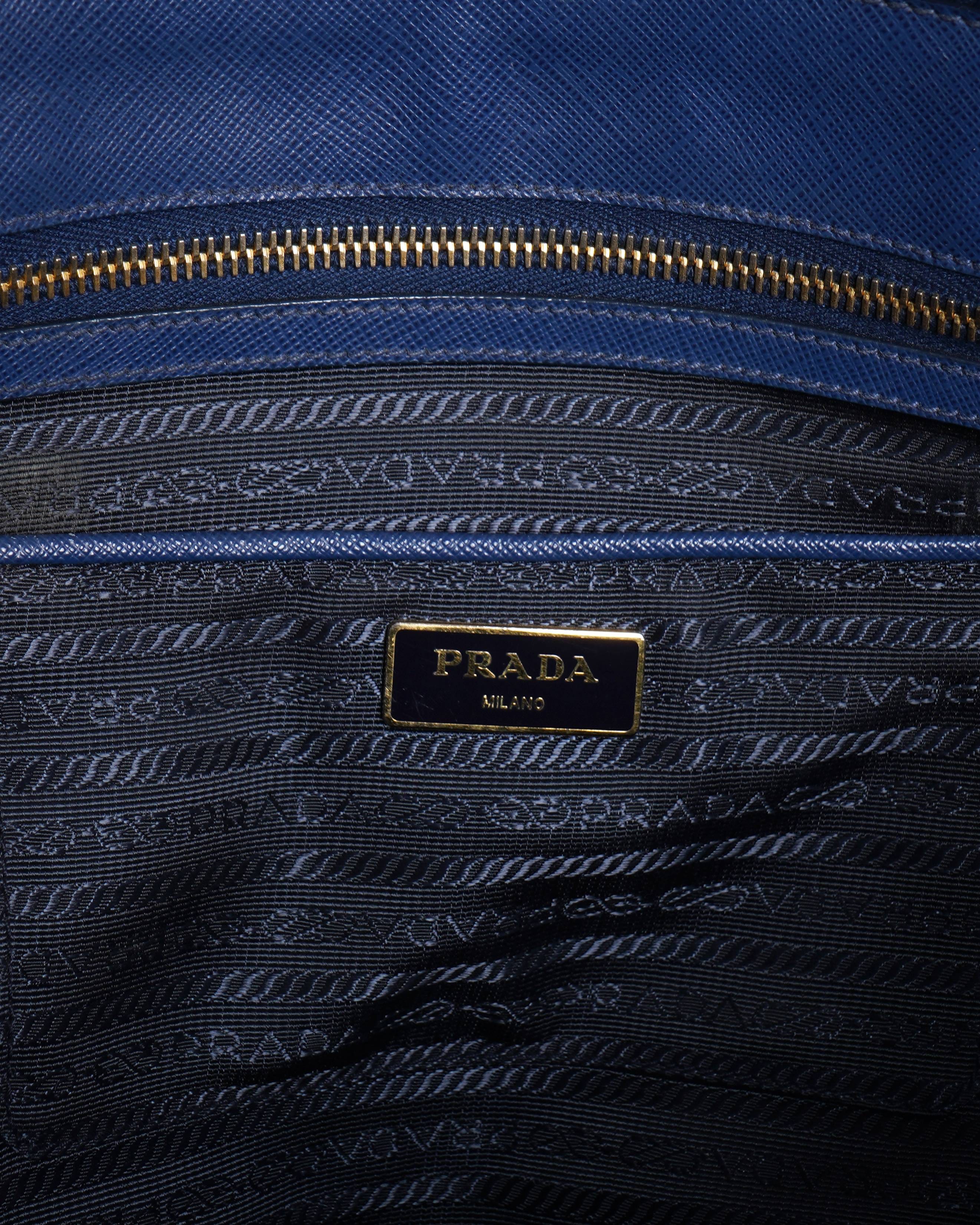 Prada Galleria Dual Zipper Shoulder Bag In Blue