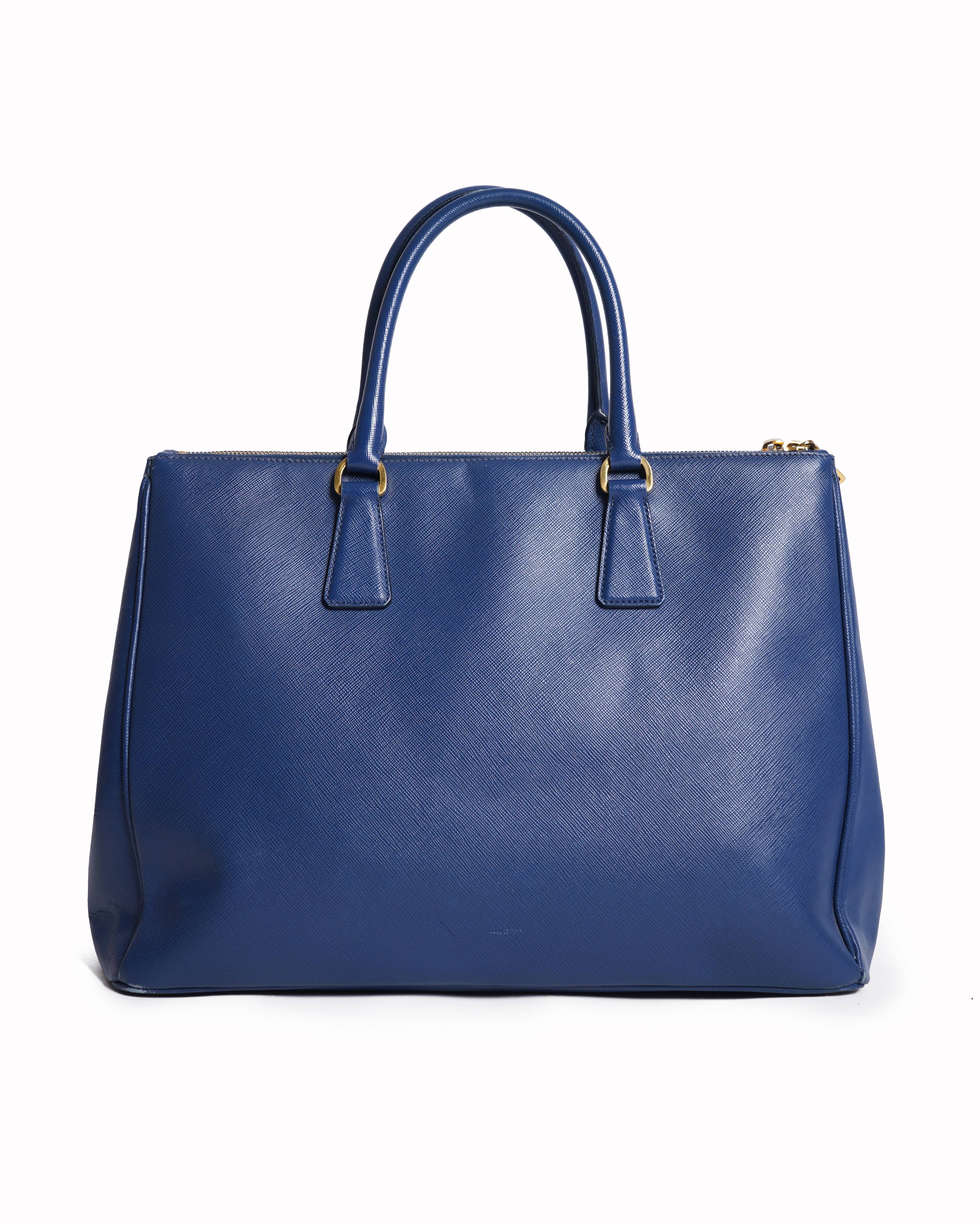 Prada Galleria Dual Zipper Shoulder Bag In Blue