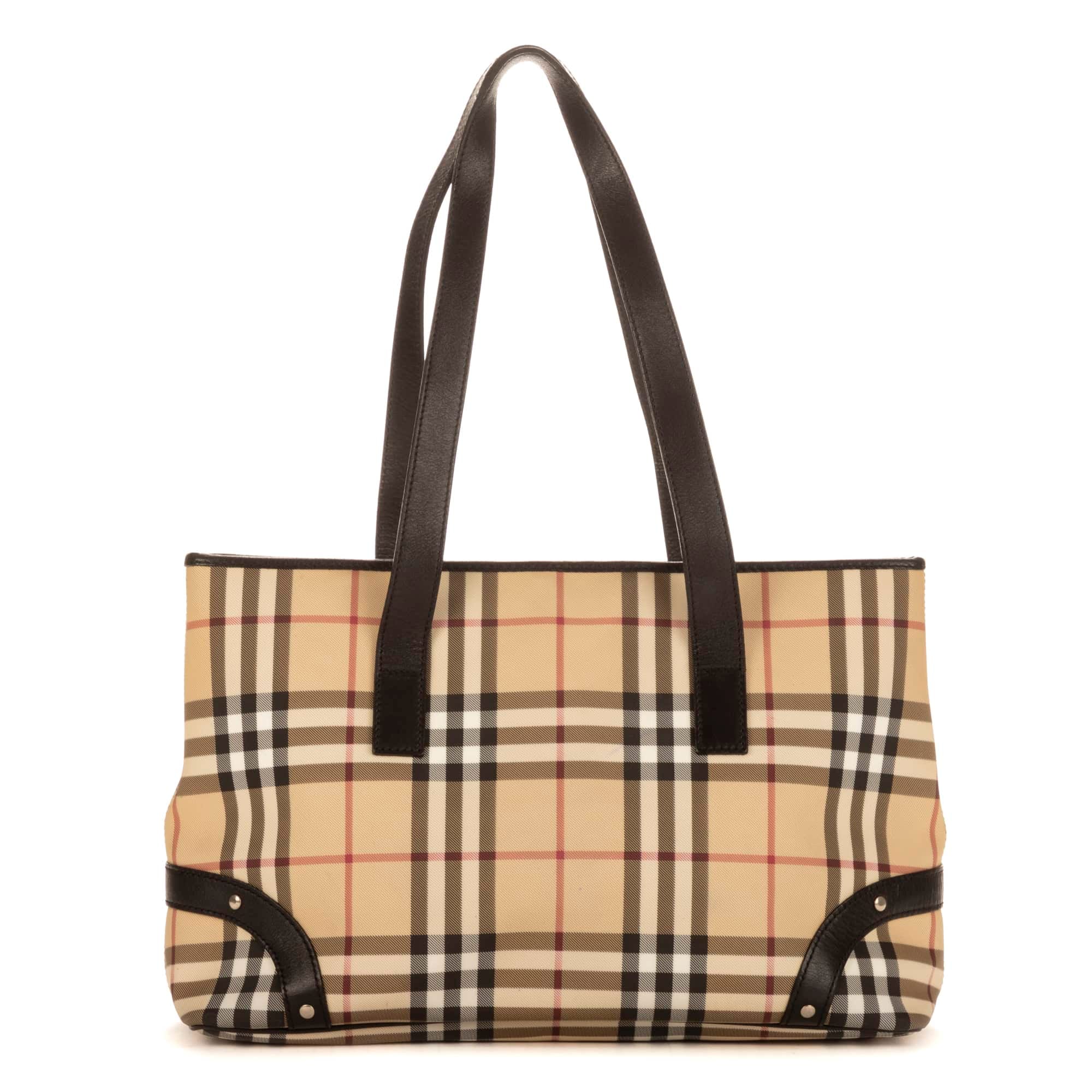 Burberry Beige Canvas Plaid Tote OAG6536