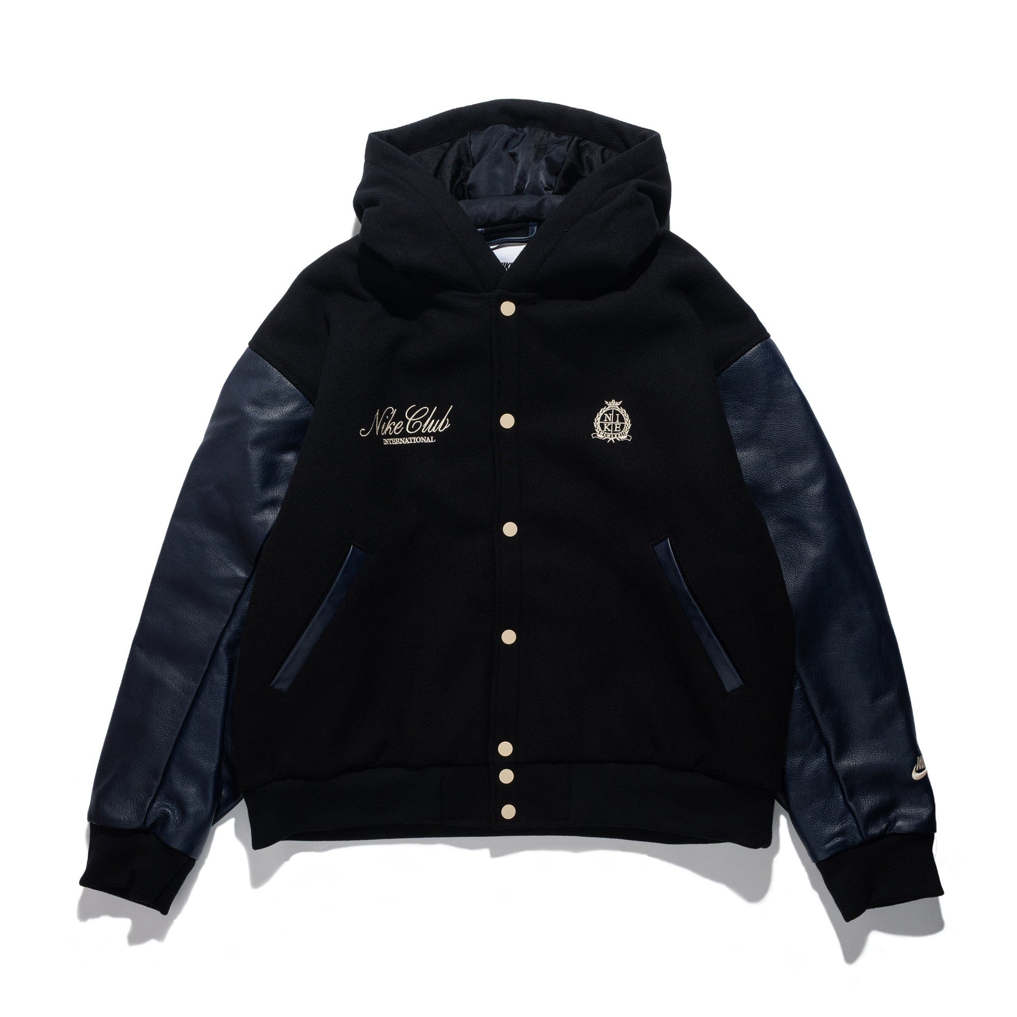 Nike Club Men's Wool Varsity Jacket BLACK/OBSIDIAN/SANDDRIFT IQ0622 - 010
