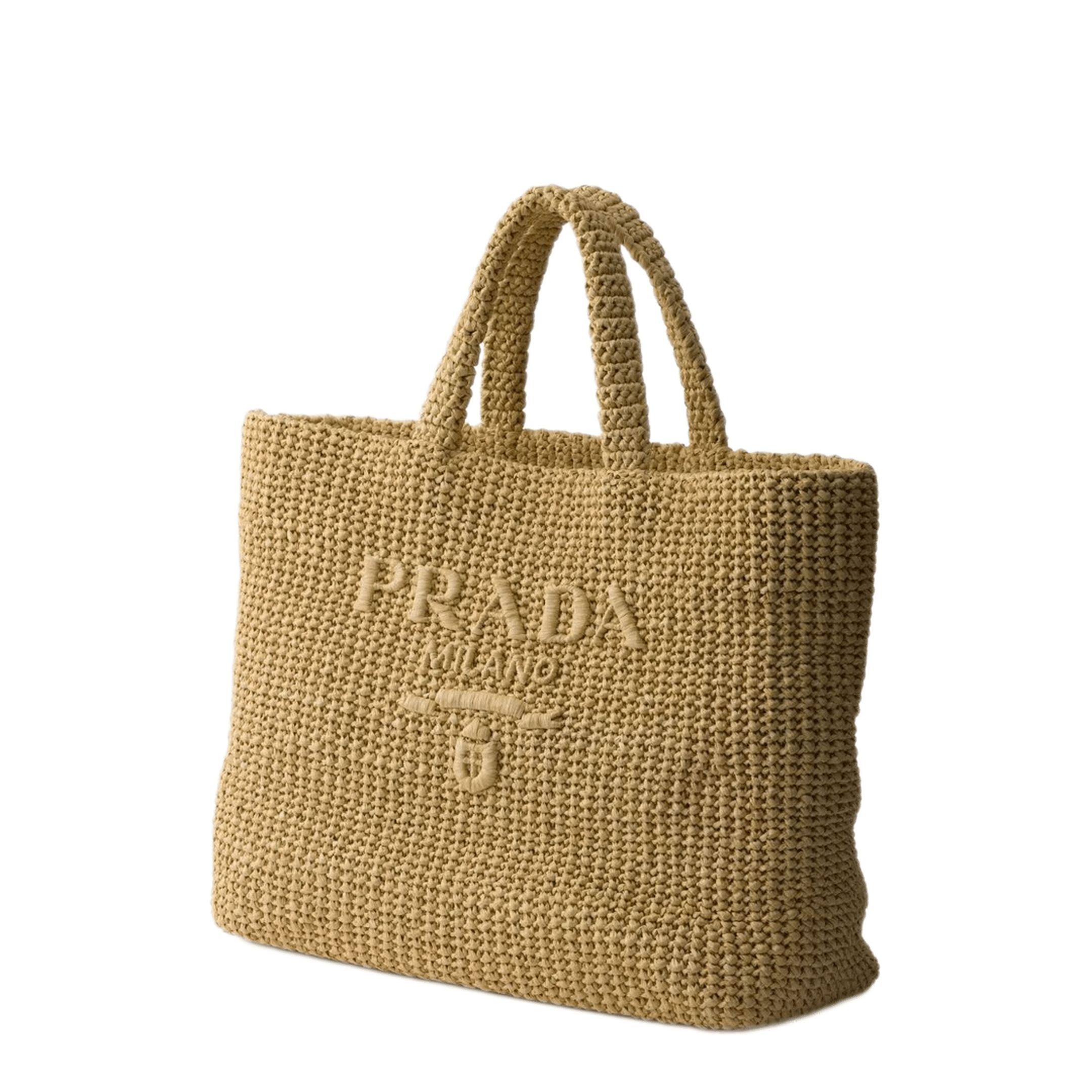 Prada Raffia - Effect Yarn Tote - Tan