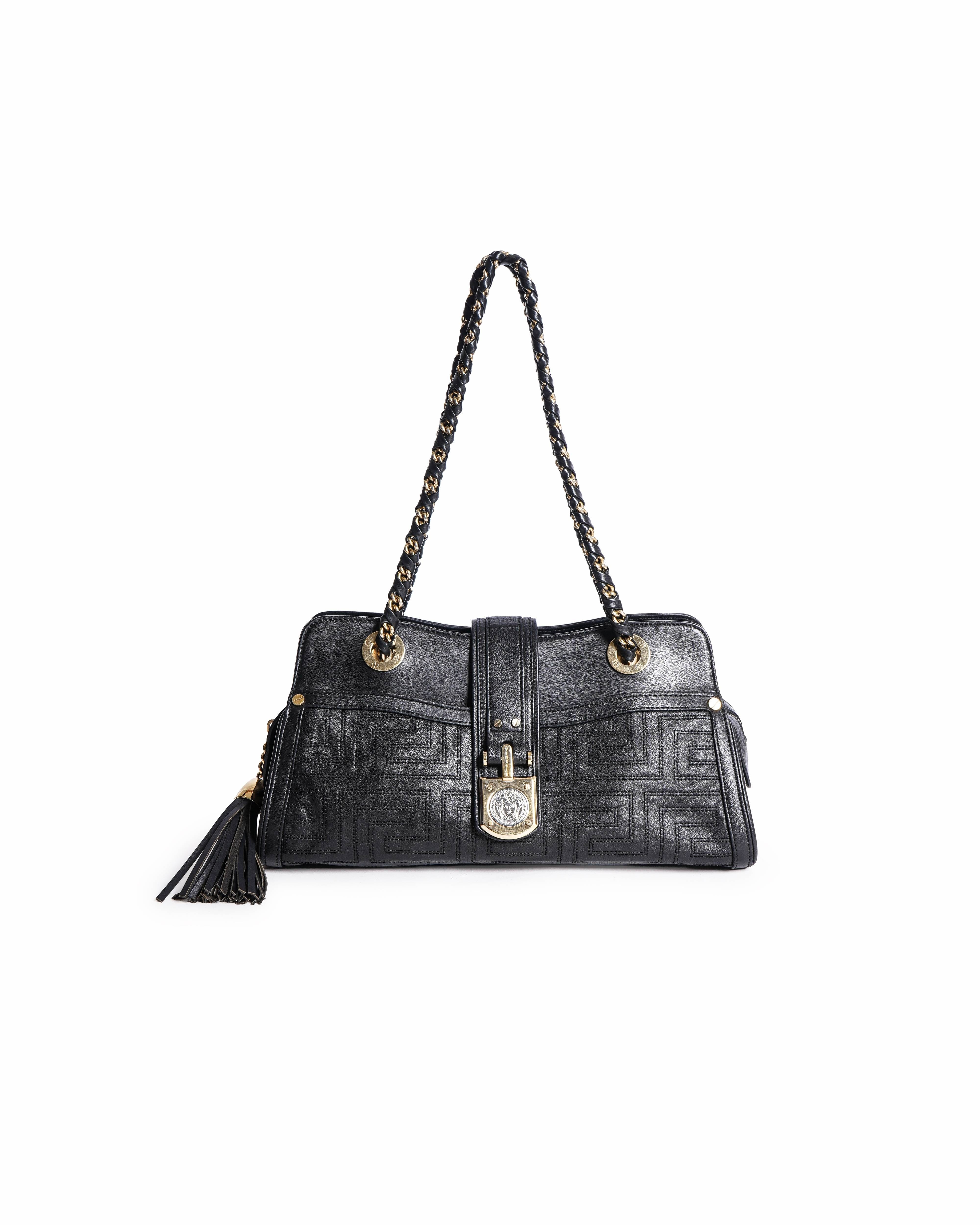 Versace Black Quilted Leather Shoulder Bag