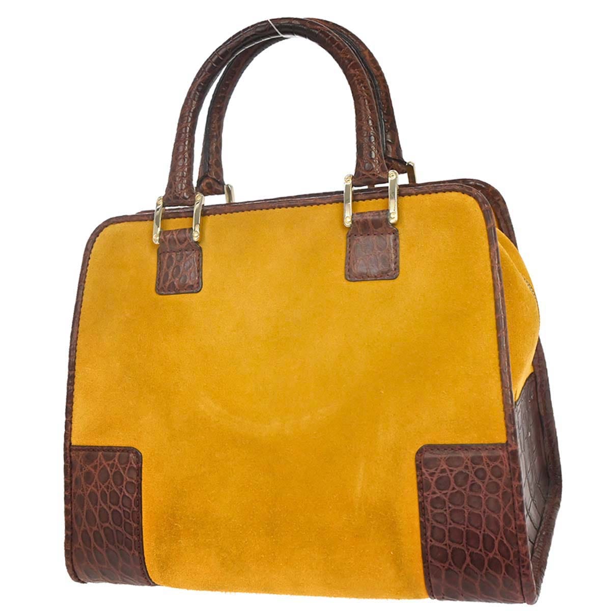 Loewe * Crocodile Brown Suede Amazona 28 Handbag