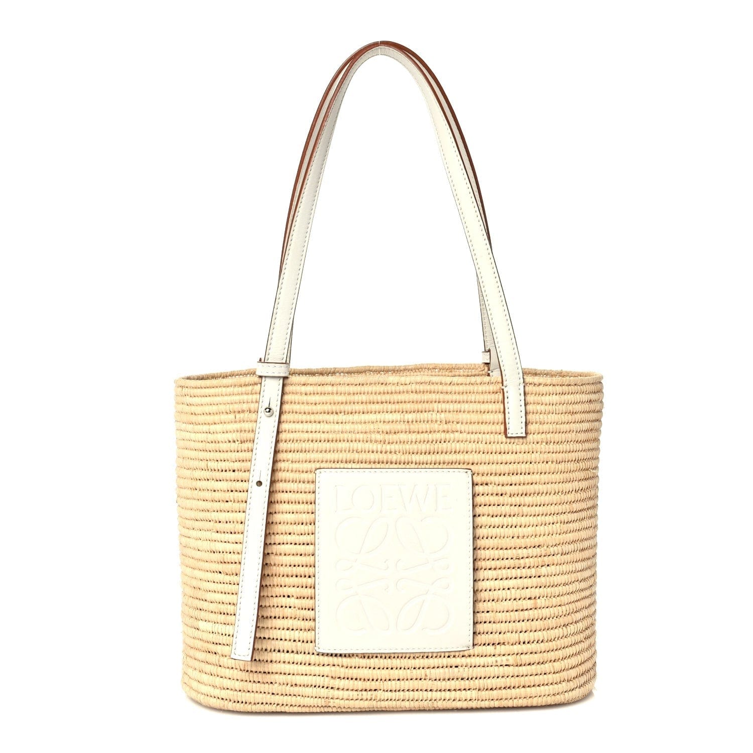 Loewe Raffia Square Small Basket Tote Bag Natural White