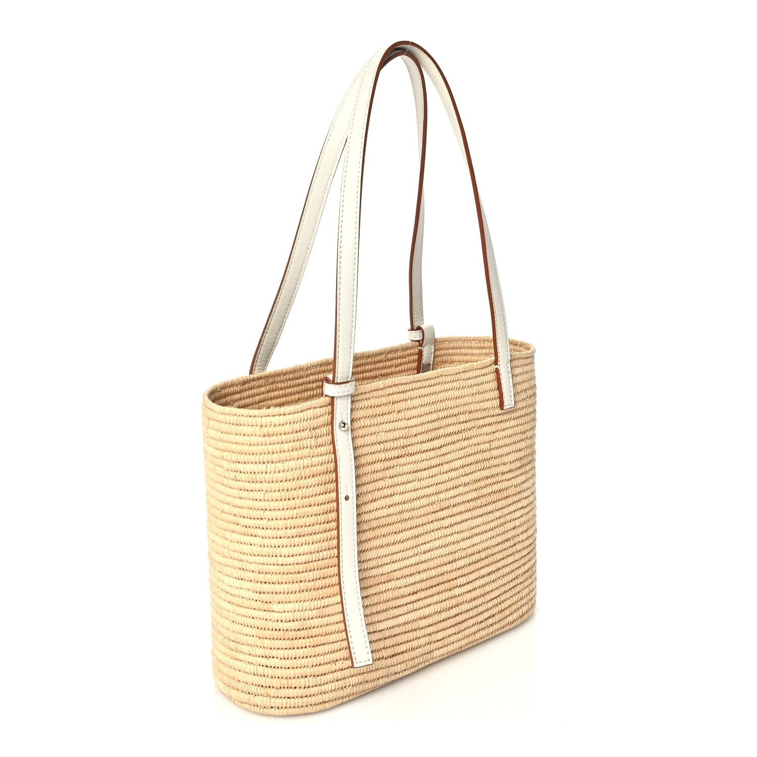 Loewe Raffia Square Small Basket Tote Bag Natural White