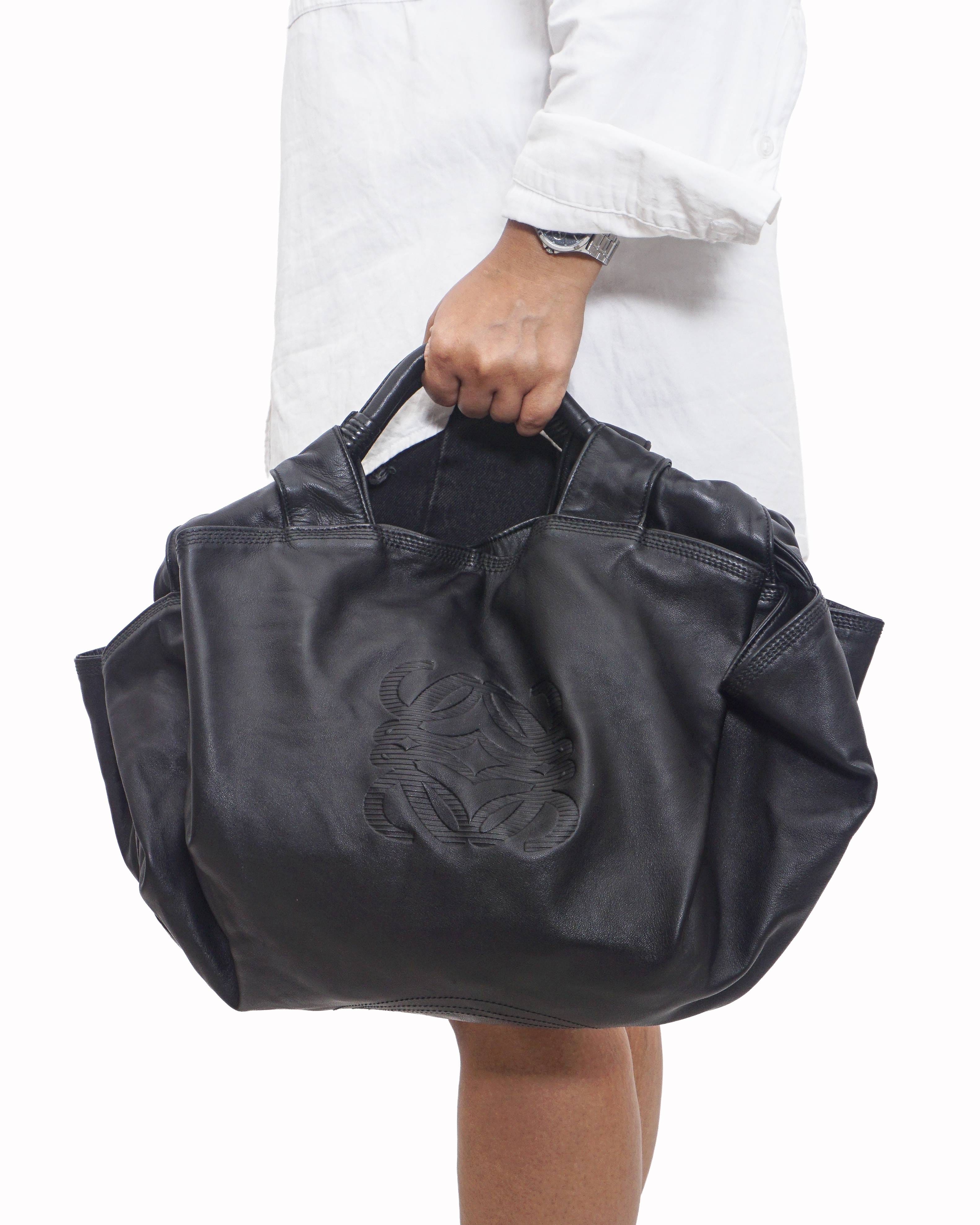 Loewe Black Nappa Leather Embossed Anagram Shoulder Tote Bag