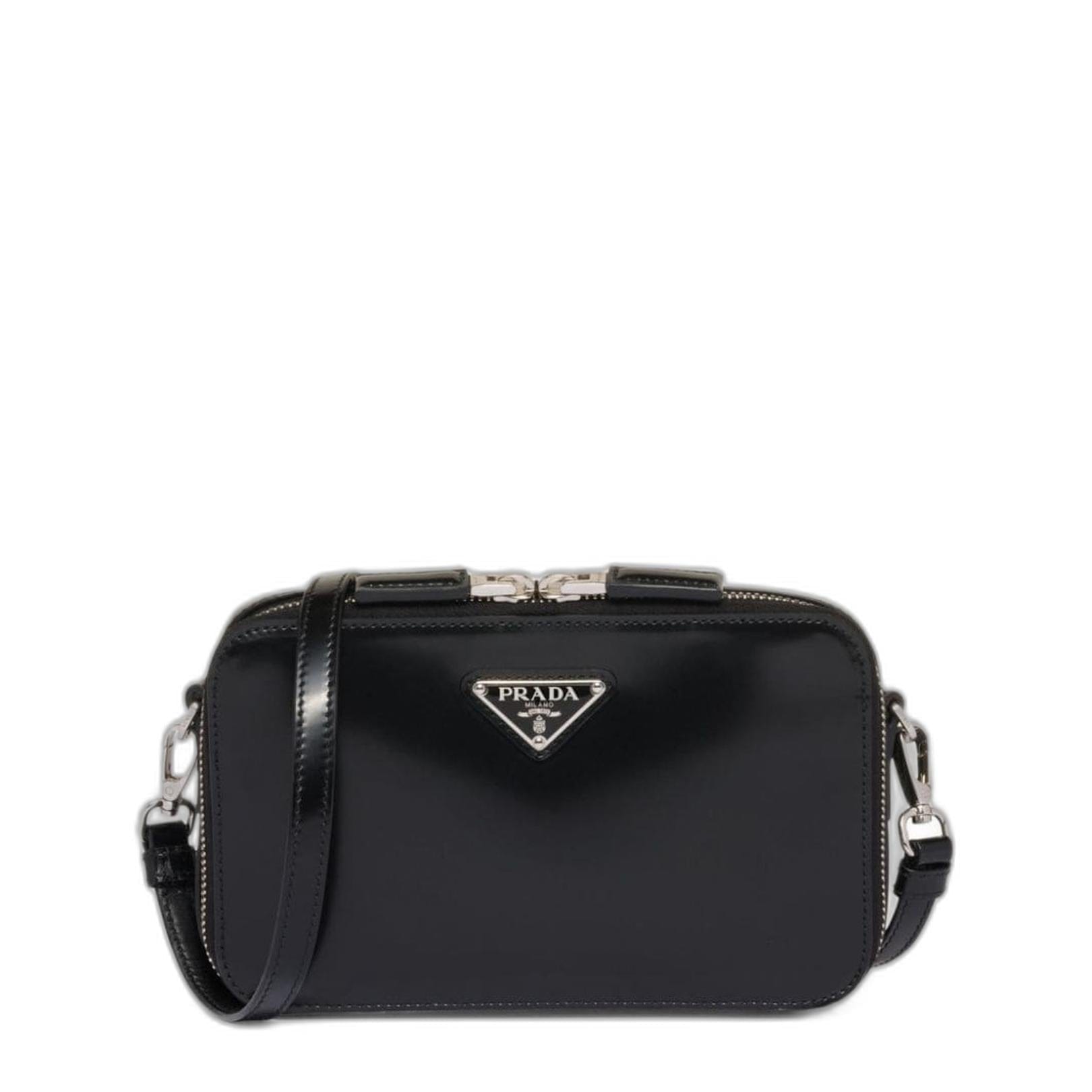 Prada Brique Small Brushed Leather Crossbody - Nero