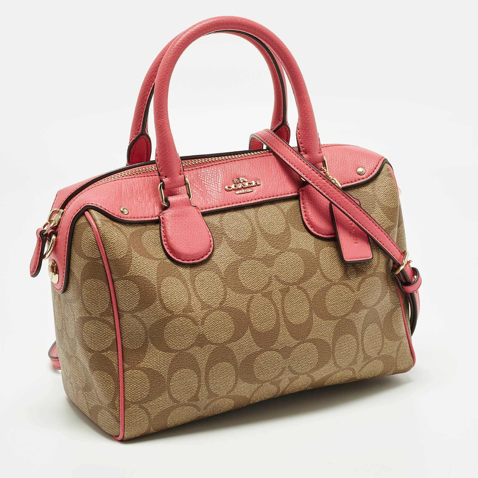 Coach Bennett Mini Pink/beige Signature Coated Canvas And Leather Satchel