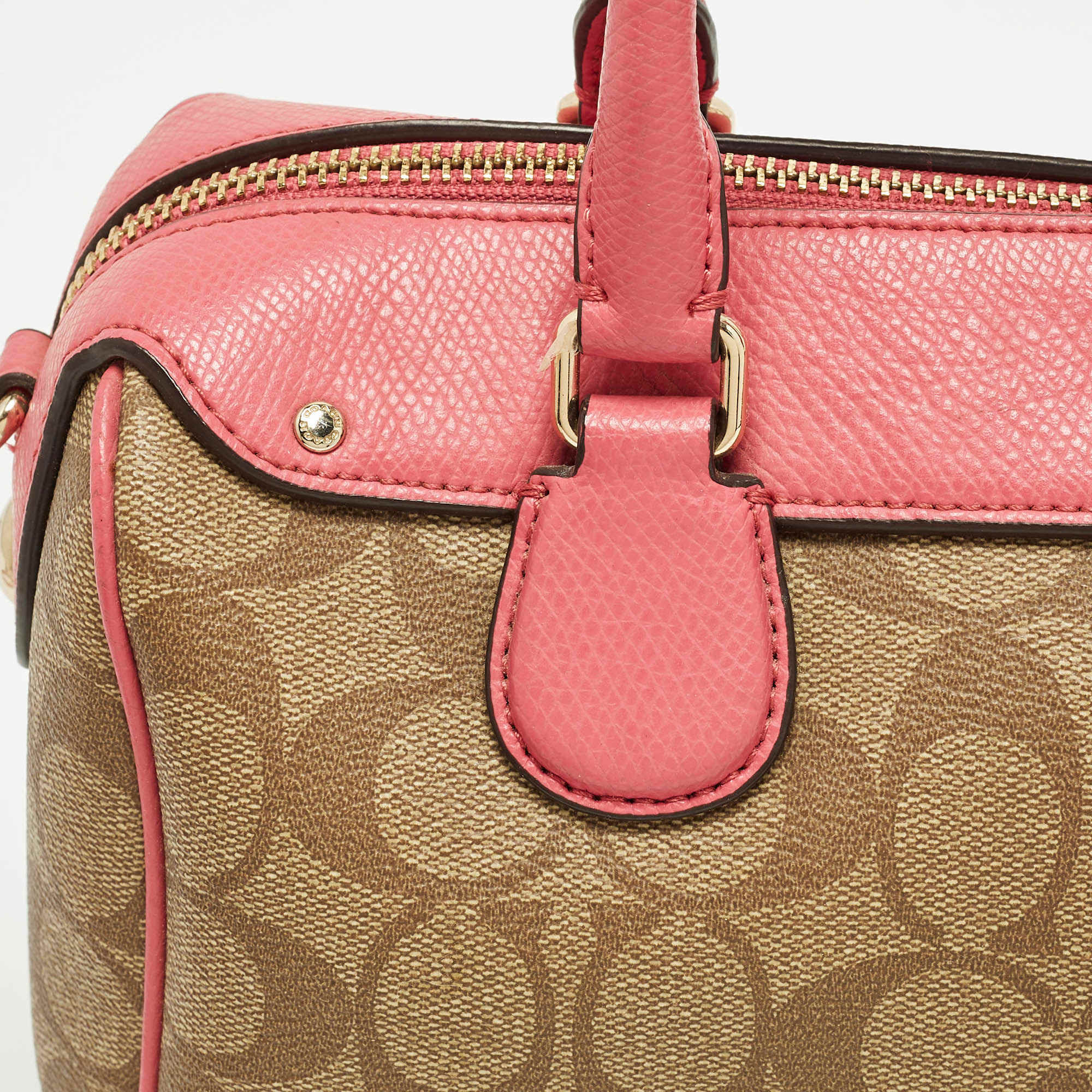 Coach Bennett Mini Pink/beige Signature Coated Canvas And Leather Satchel