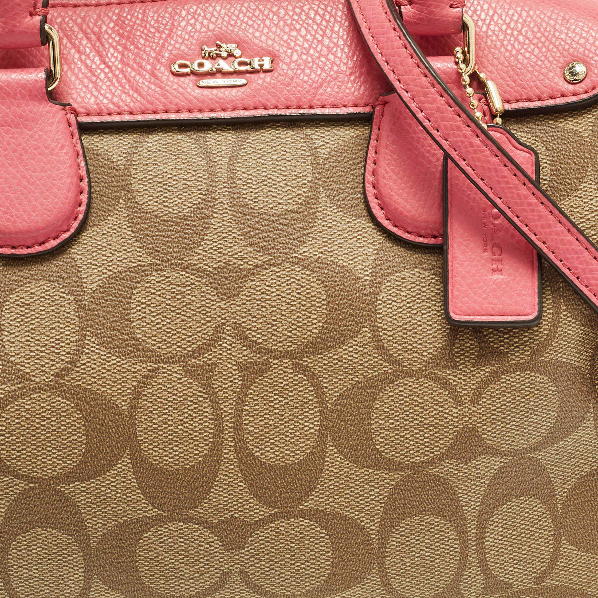 Coach Bennett Mini Pink/beige Signature Coated Canvas And Leather Satchel