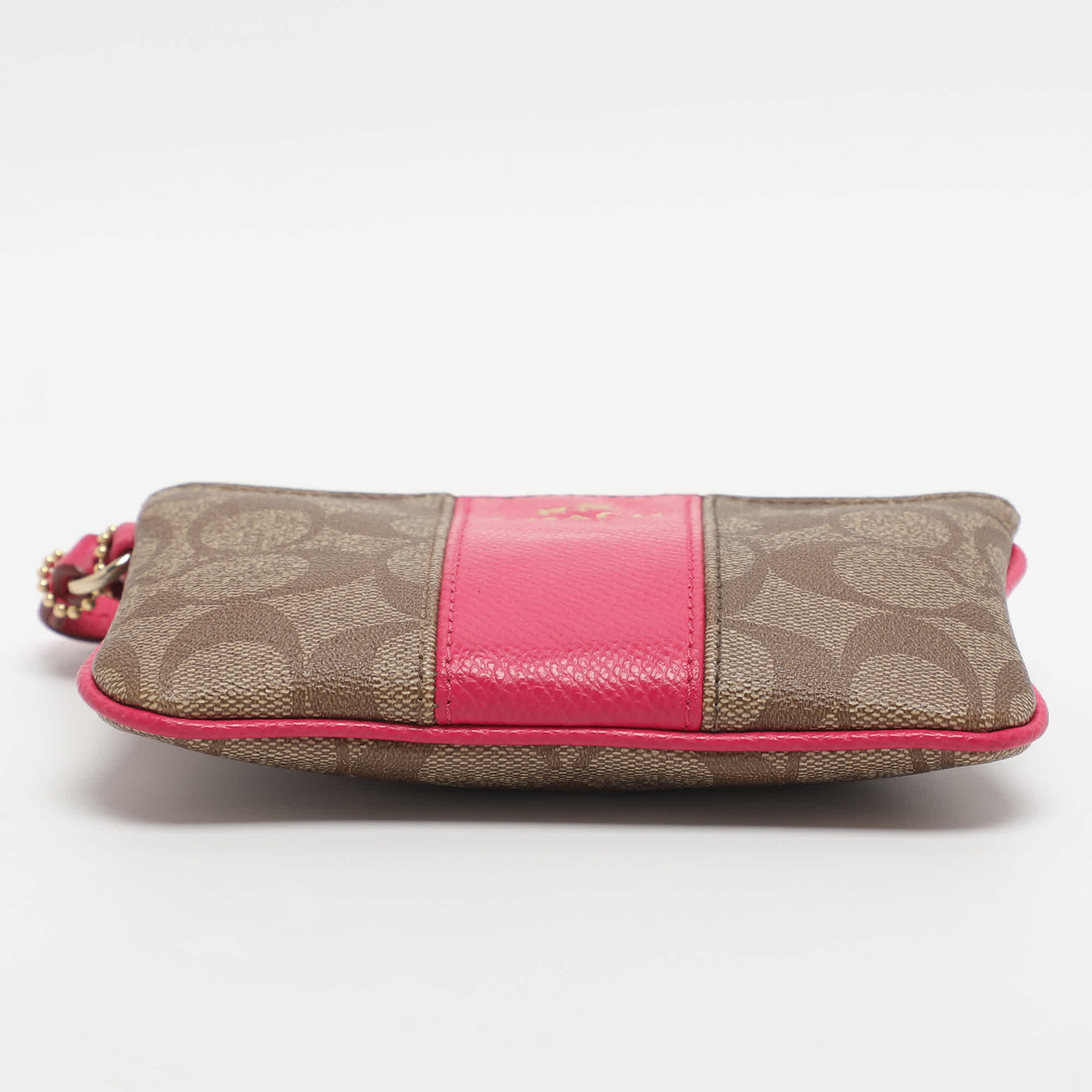 Coach Pink/beige Coated Canvas And Leather Wristlet