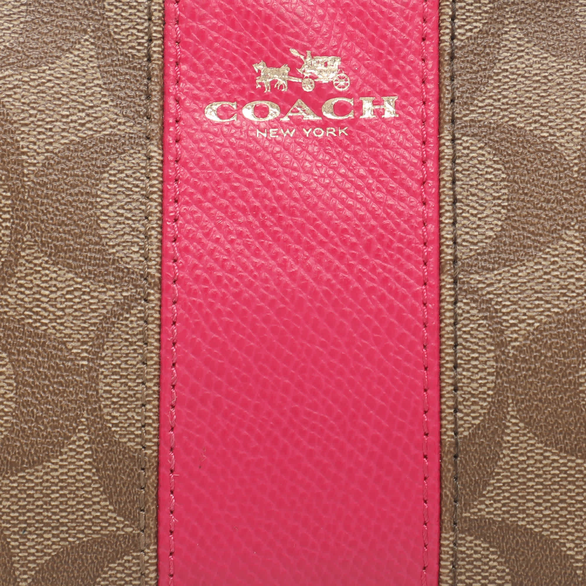 Coach Pink/beige Coated Canvas And Leather Wristlet