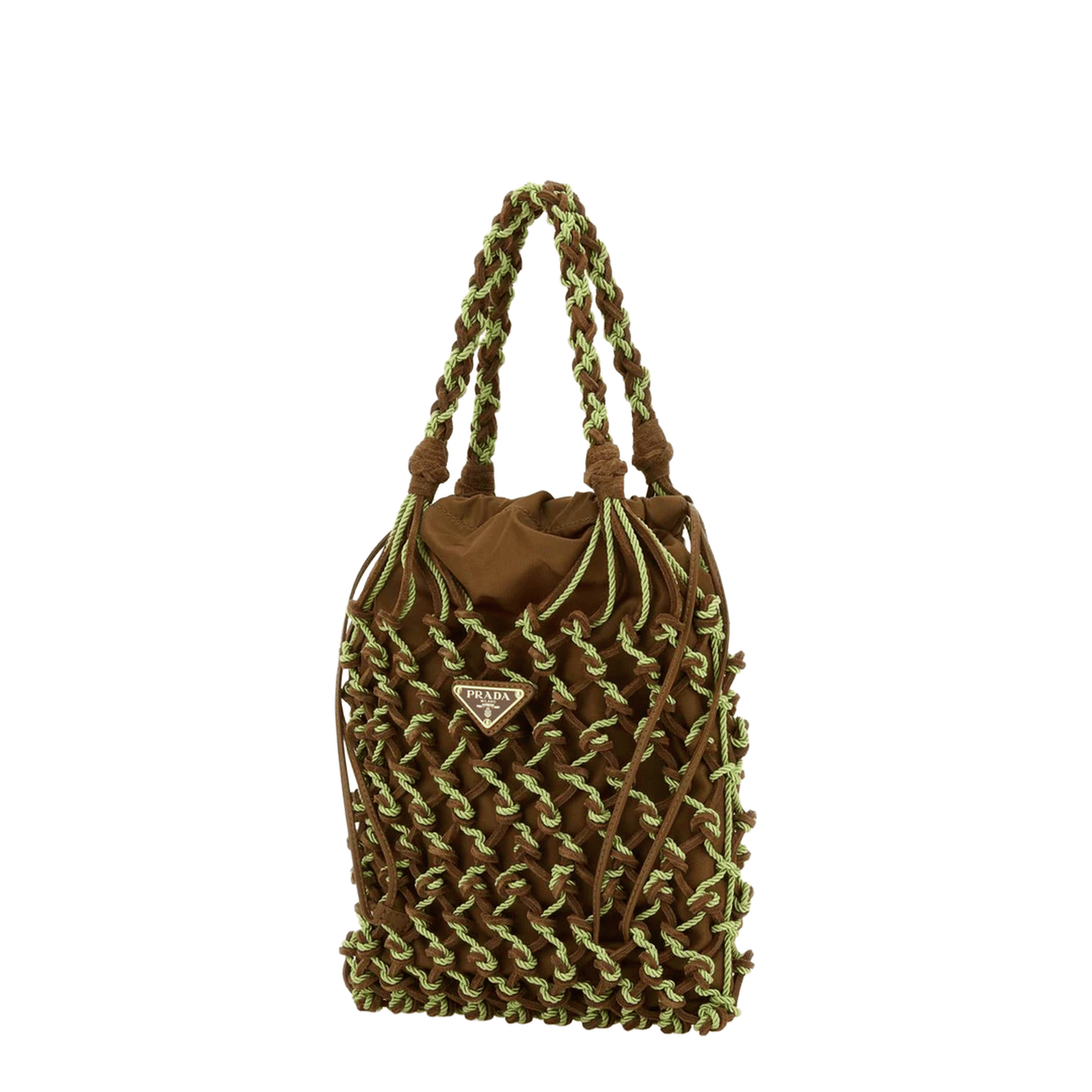 Prada Noué Small Leather and Fabric Handbag - Cacao/Prato