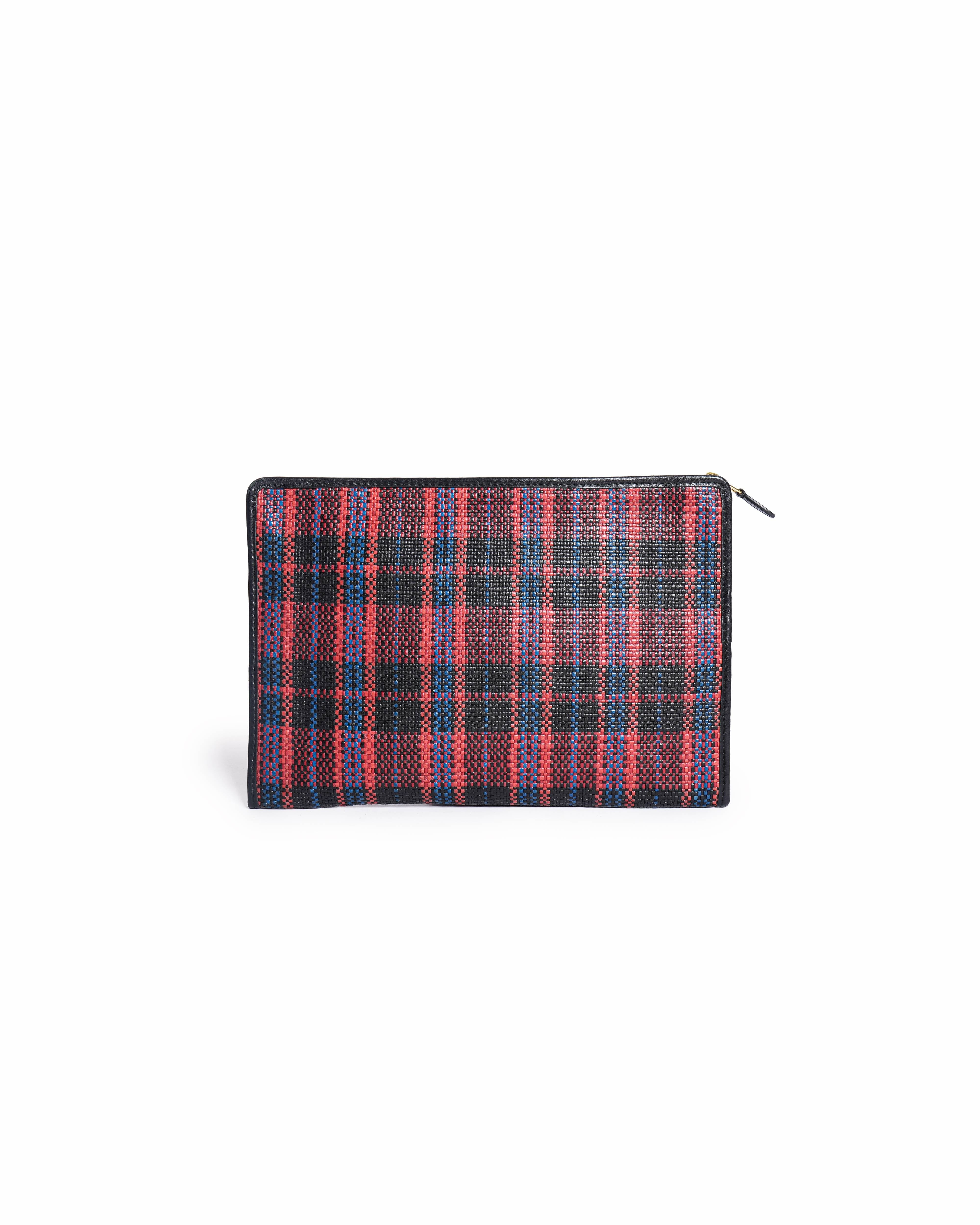 Balenciaga Bazar Tartan Woven Leather Pouch Clutch
