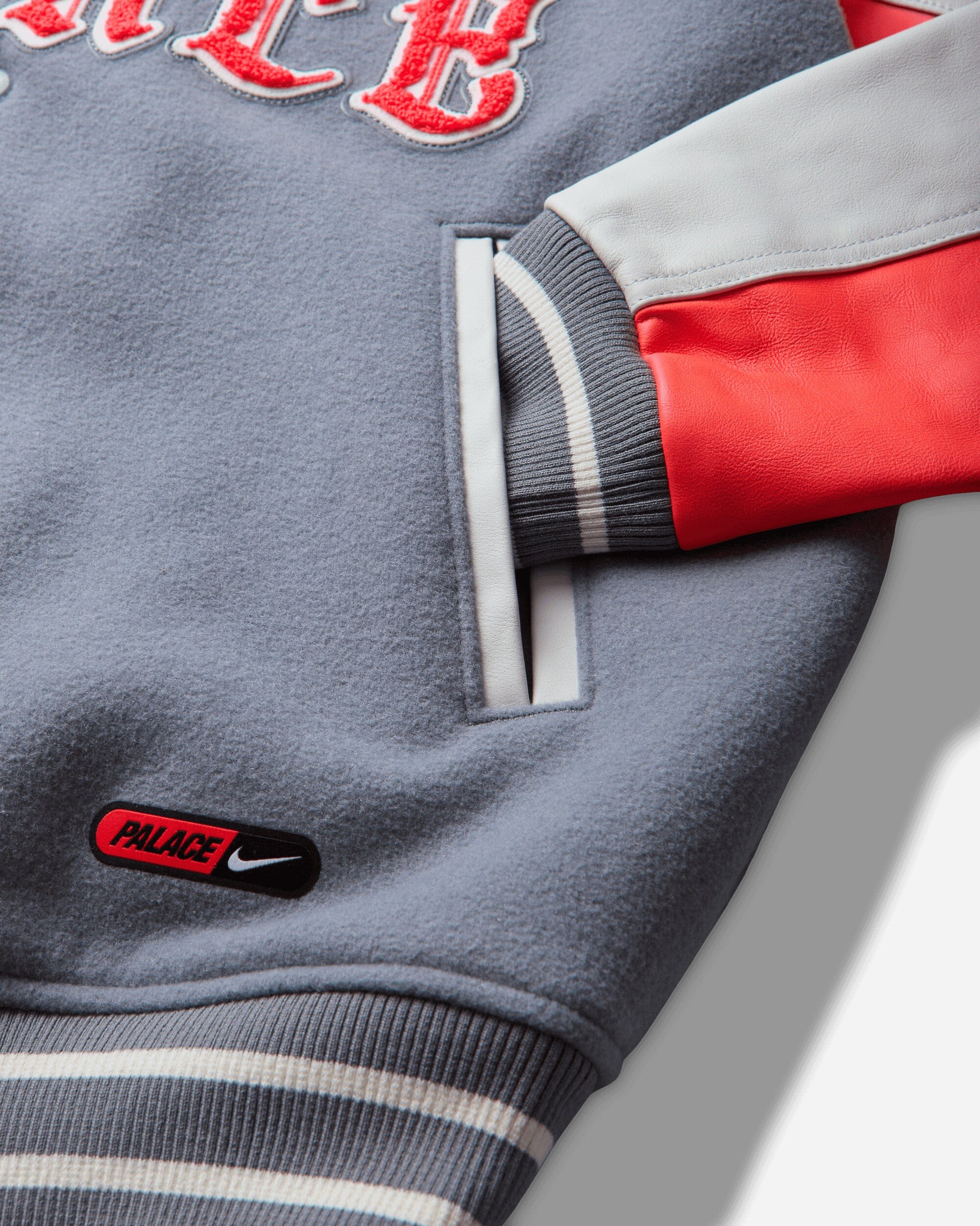 Nike England x Palace Varsity Jacket Cool Grey / White / Bright Crimson