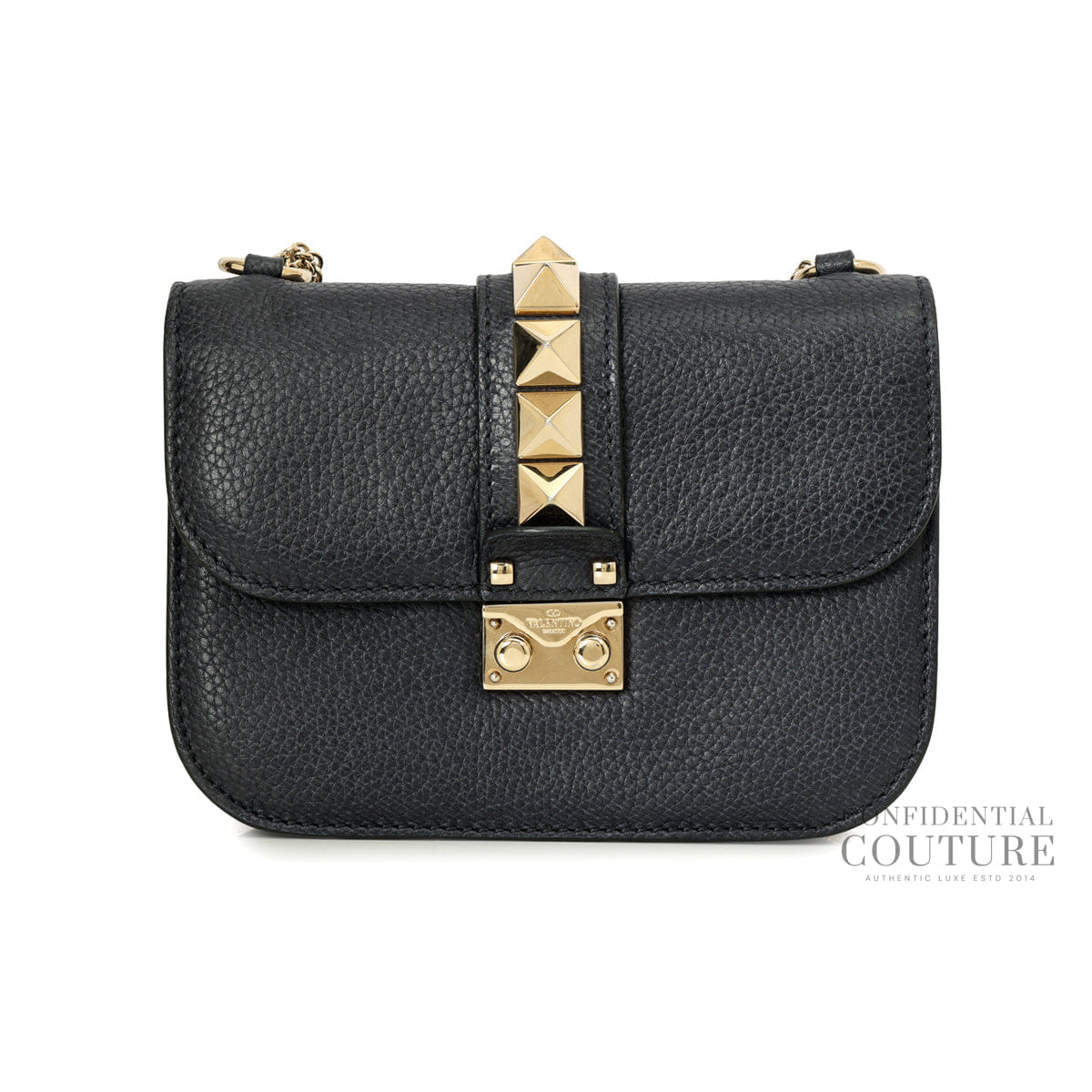 Valentino Rockstud Glam Lock Small Black Flap Bag
