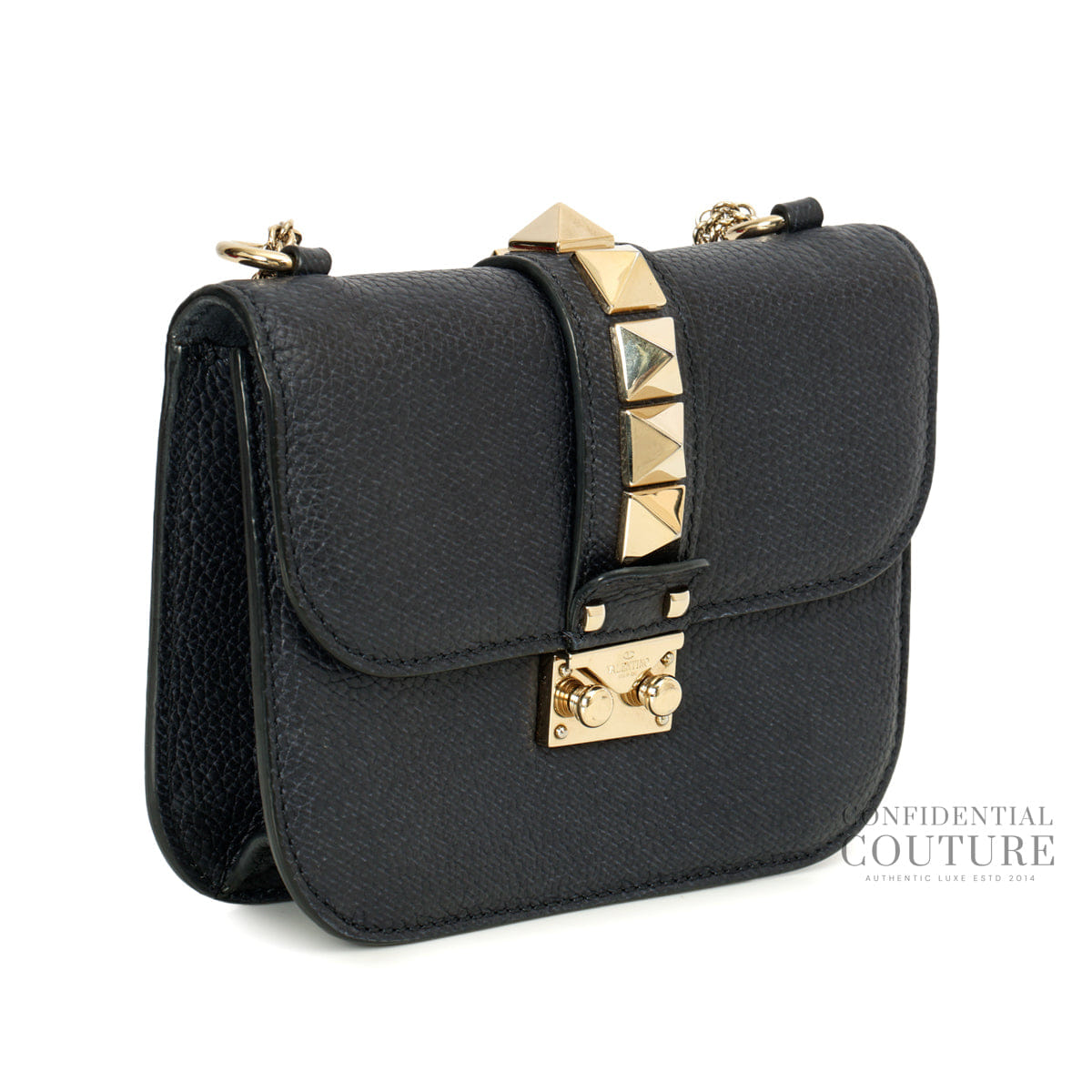 Valentino Rockstud Glam Lock Small Black Flap Bag