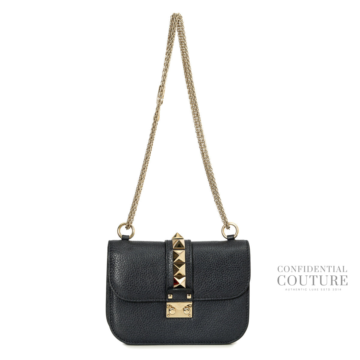 Valentino Rockstud Glam Lock Small Black Flap Bag