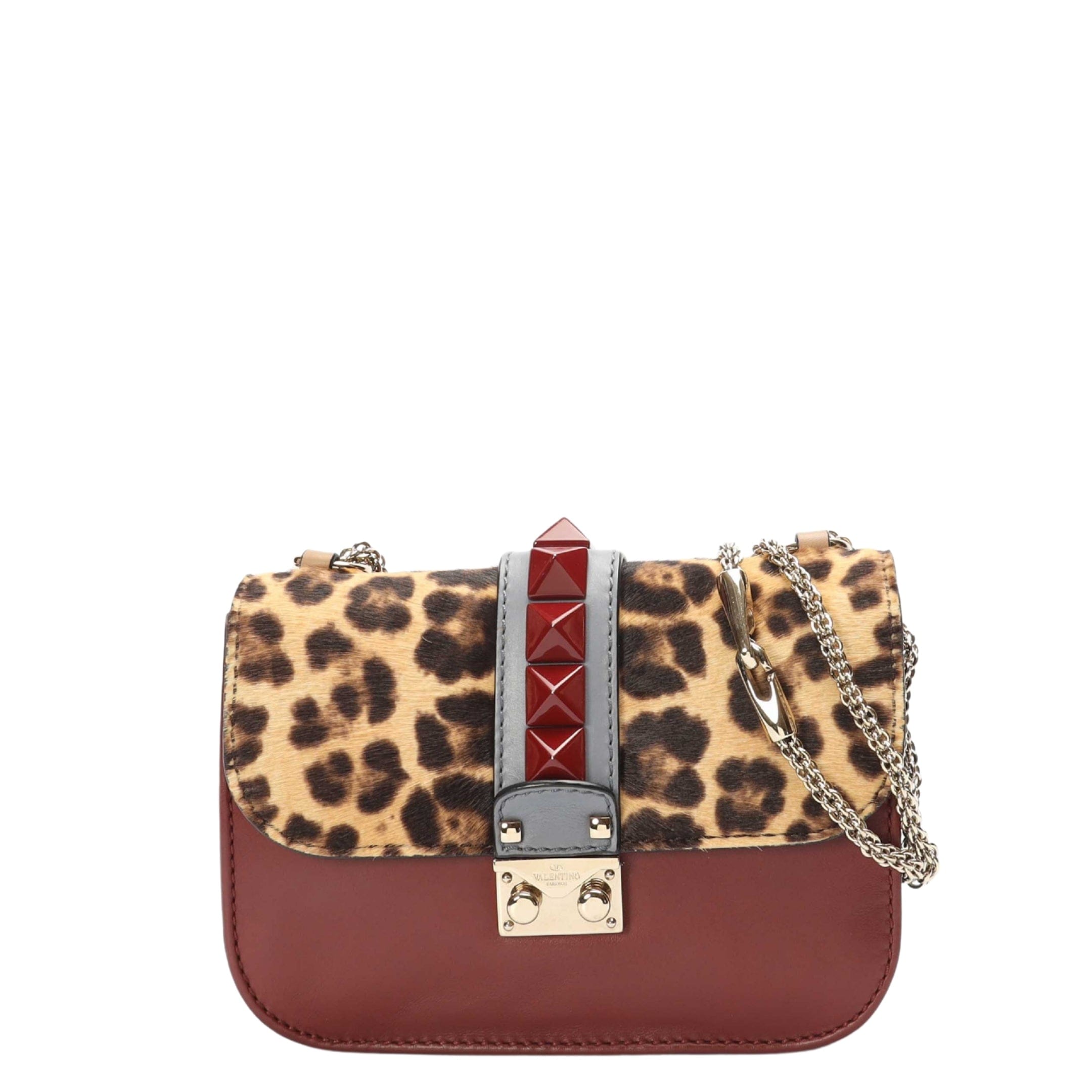 Valentino Leopard Print Rockstud Glam Lock Flap Bag