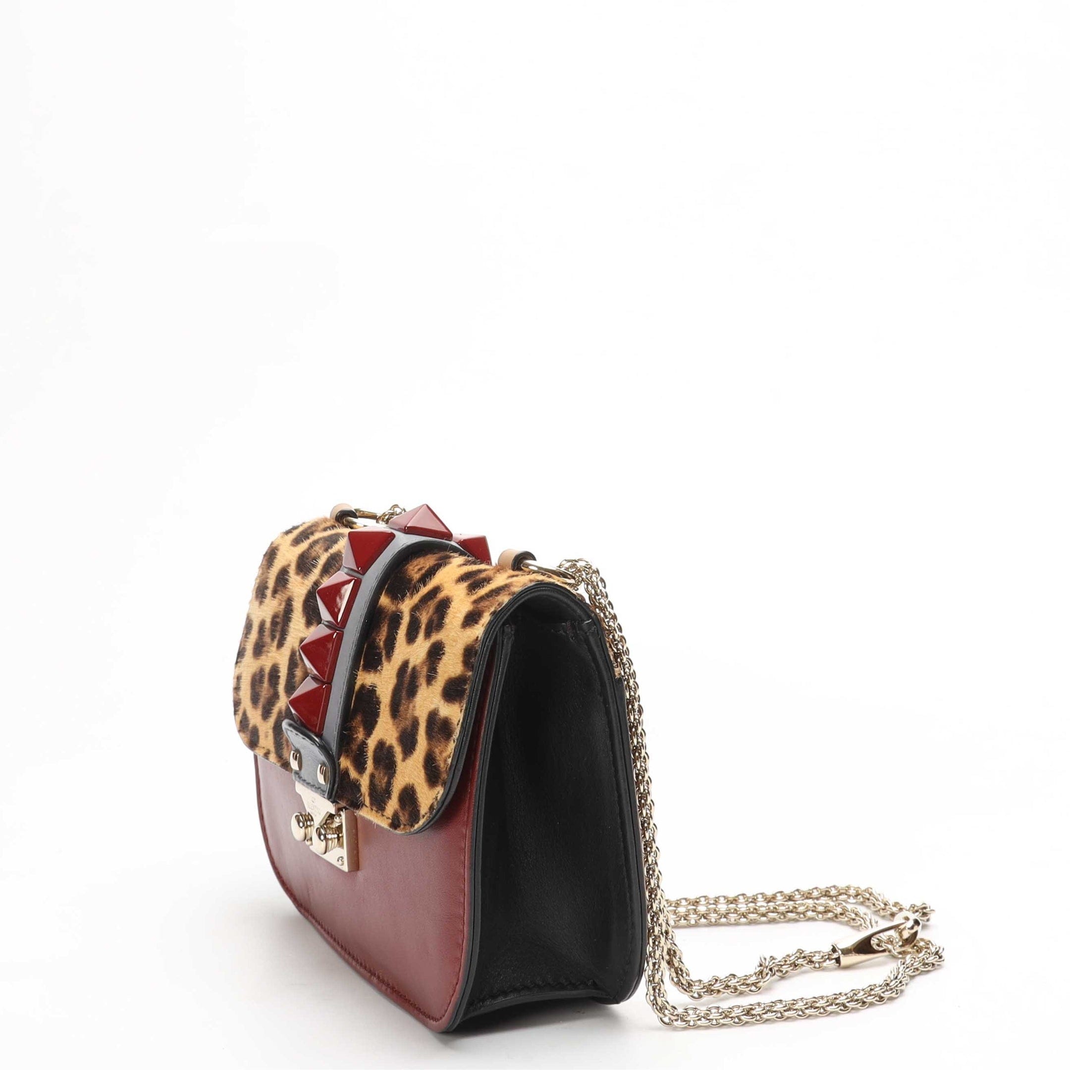 Valentino Leopard Print Rockstud Glam Lock Flap Bag
