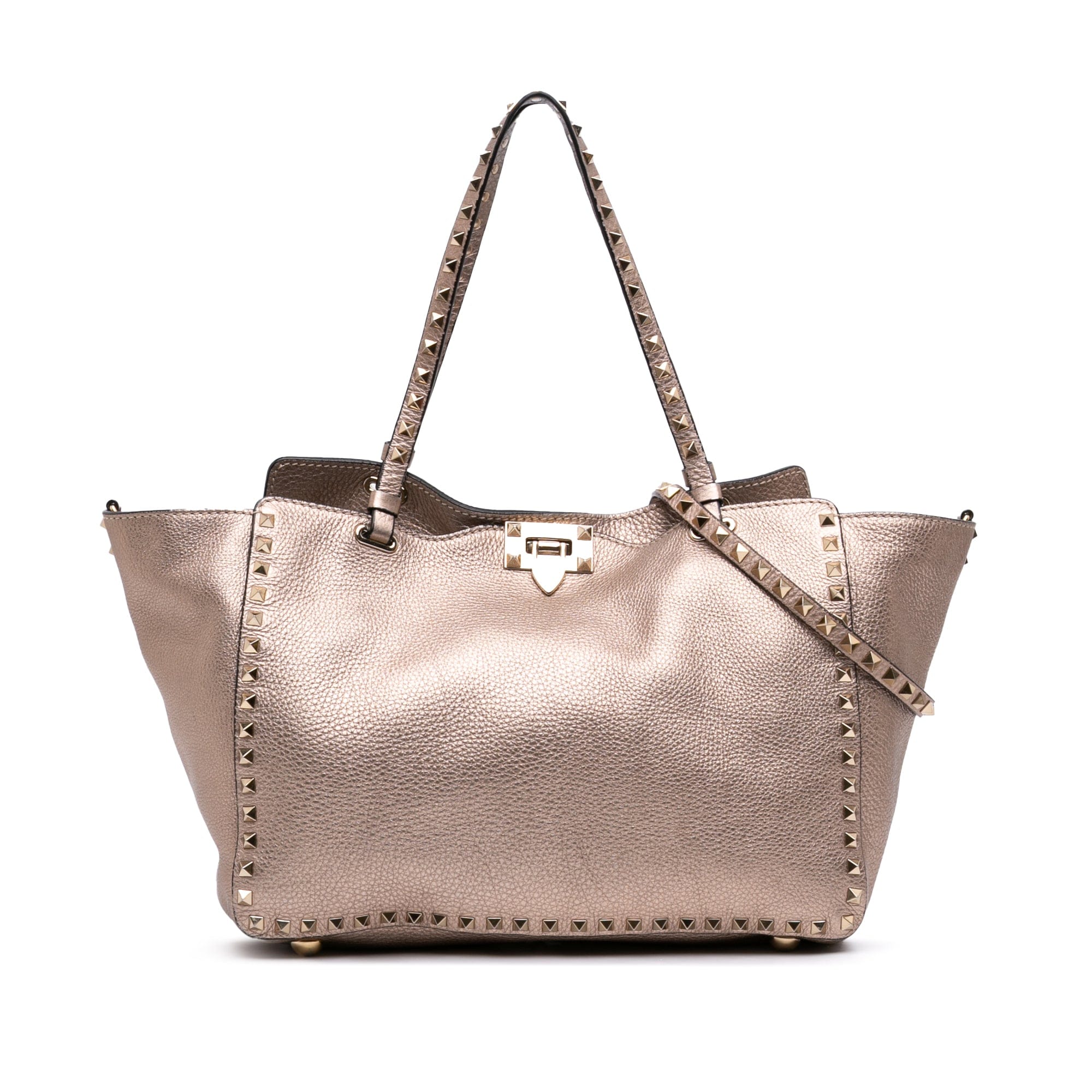 Valentino Medium Metallic Leather Rockstud Trapeze Satchel