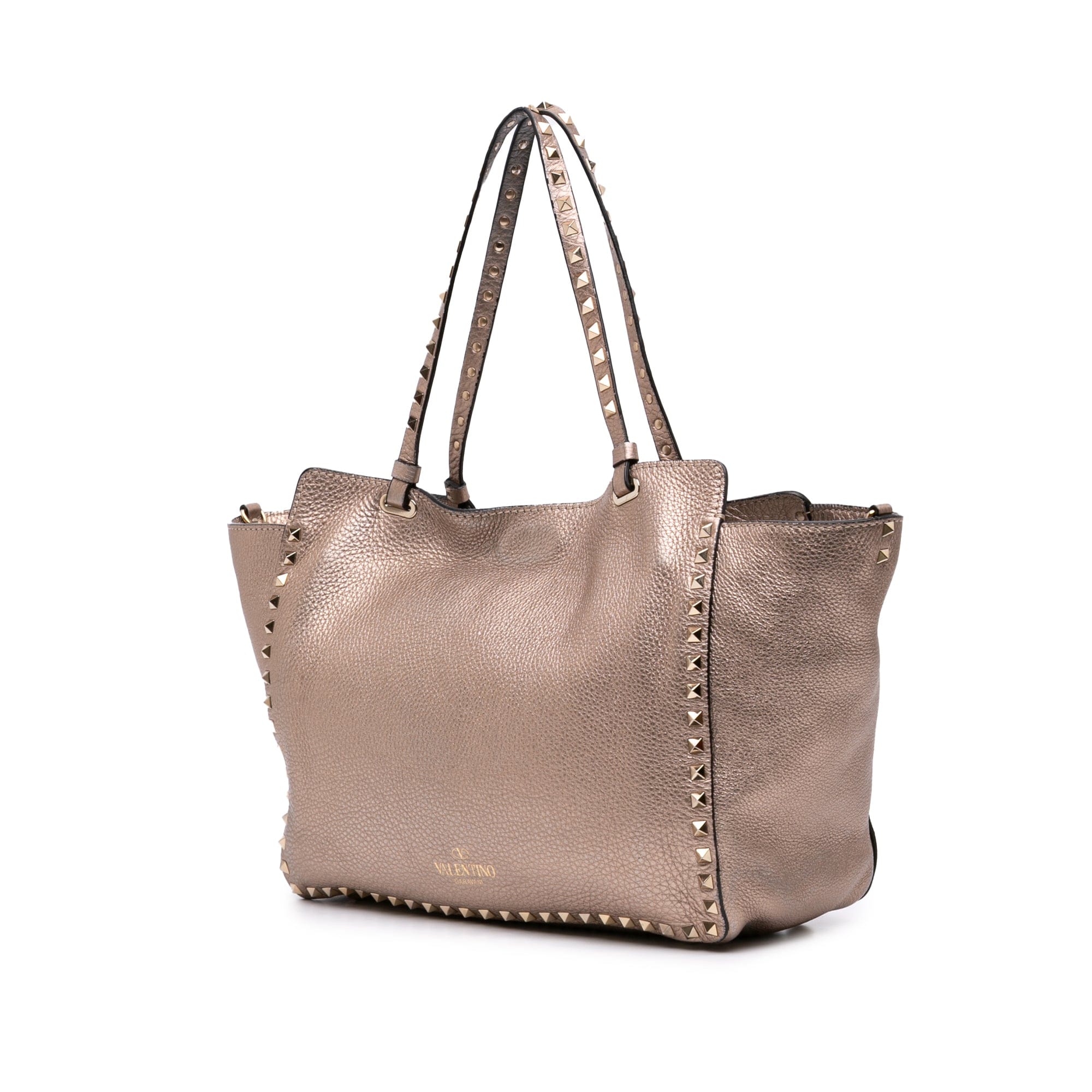 Valentino Medium Metallic Leather Rockstud Trapeze Satchel