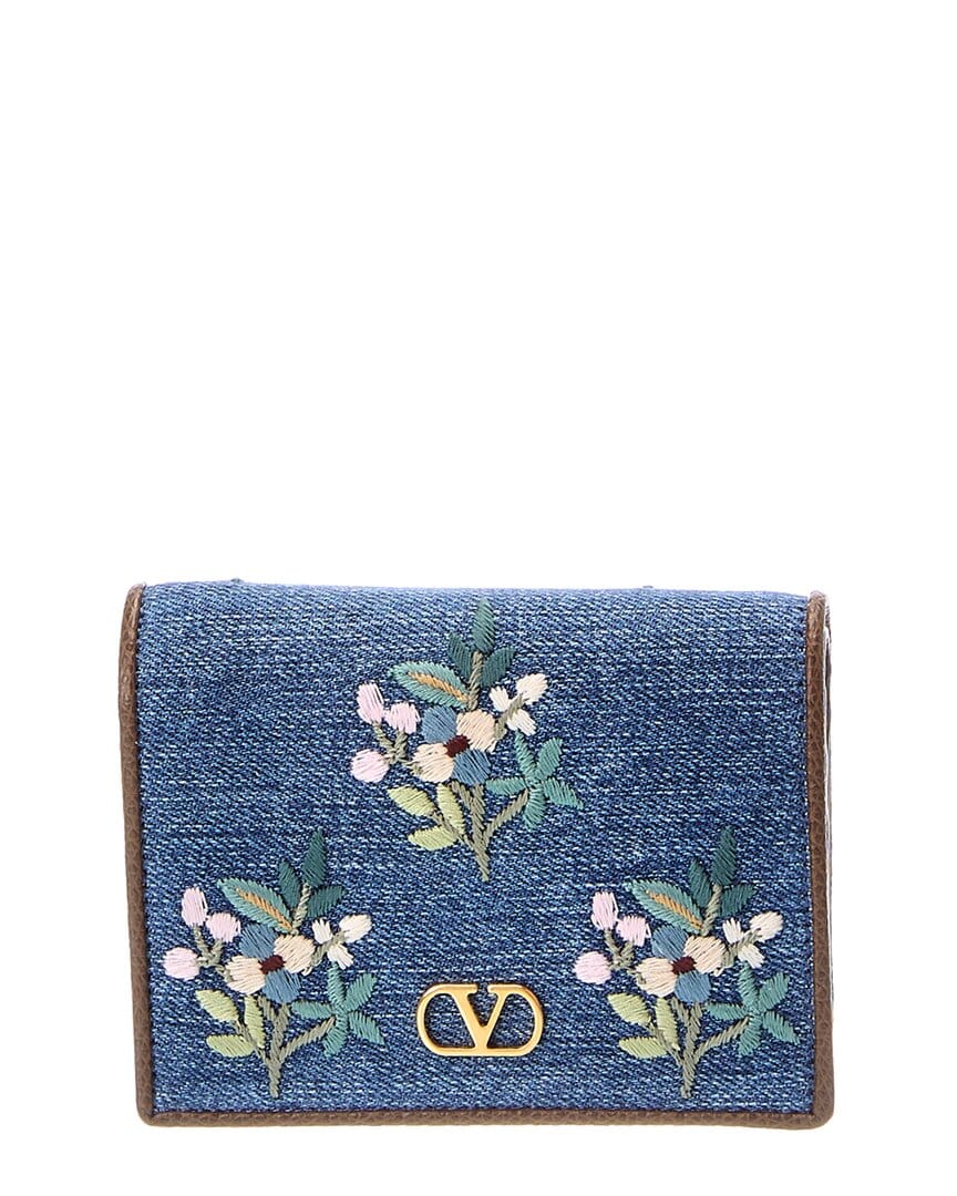 Valentino Vlogo Signature Denim Card Case