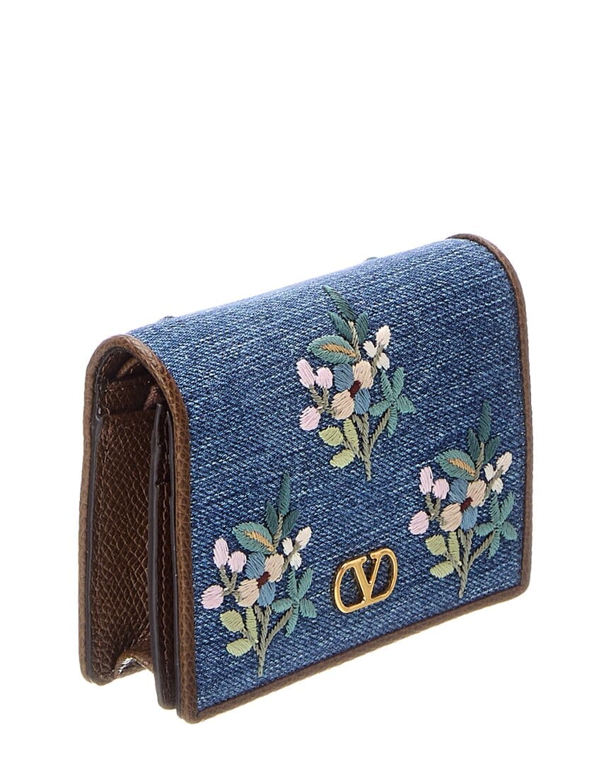 Valentino Vlogo Signature Denim Card Case