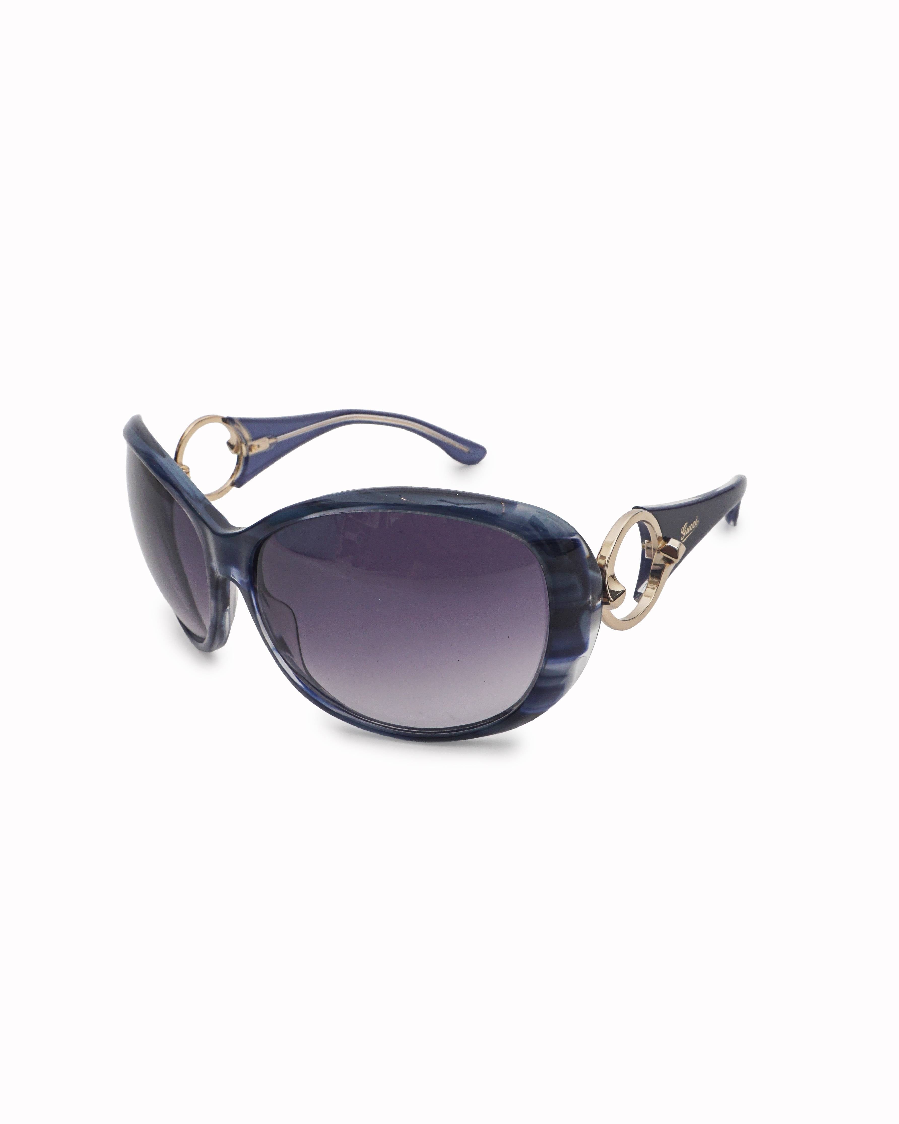 Gucci Blue Marbled Acetate Gold - Tone Ring Oversized Sunglasses