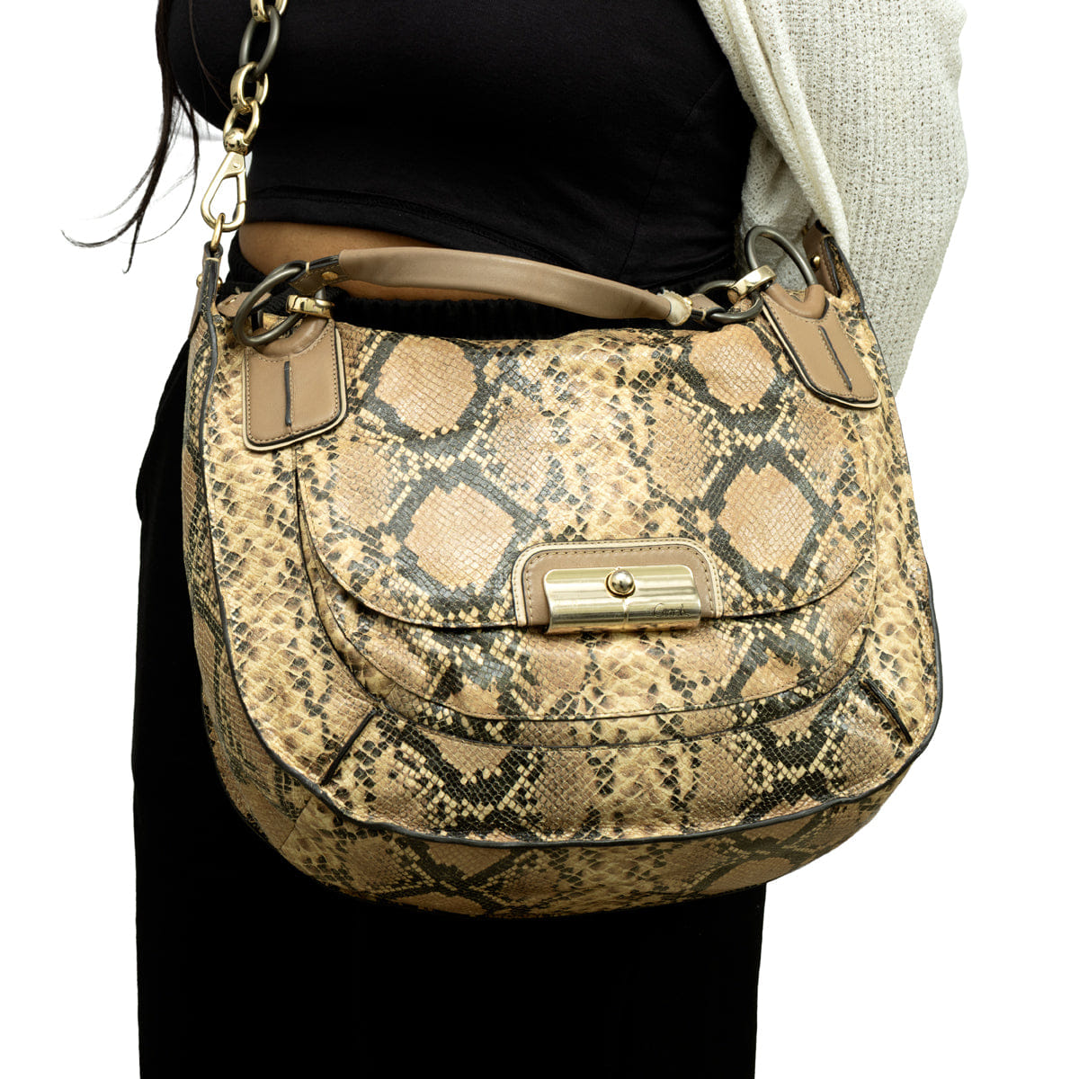 COACH KRITIN PYTHON EMBOSSED LEATHER HOBO BAG