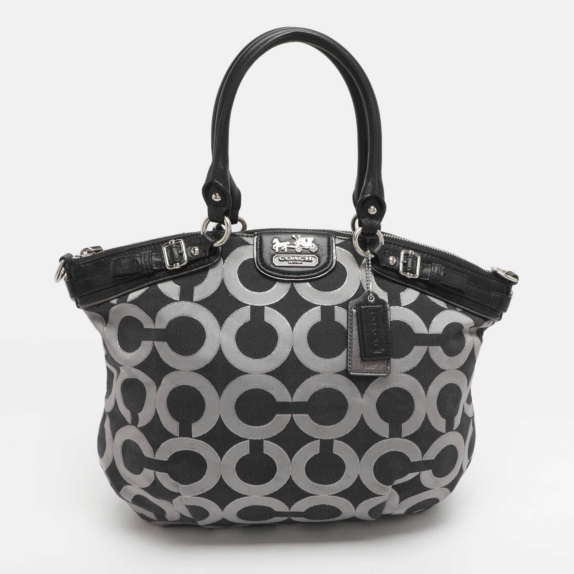Coach Madison Black Op Art Sateen And Leather Satchel