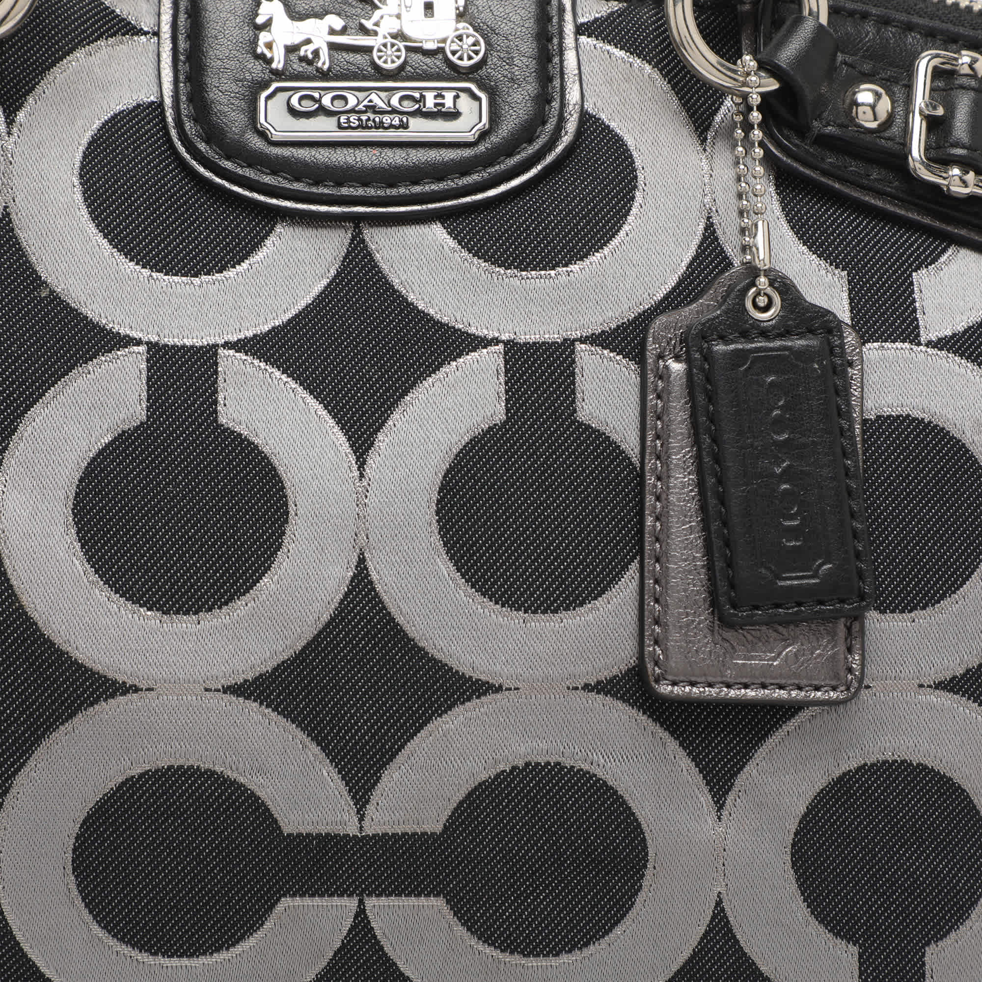 Coach Madison Black Op Art Sateen And Leather Satchel