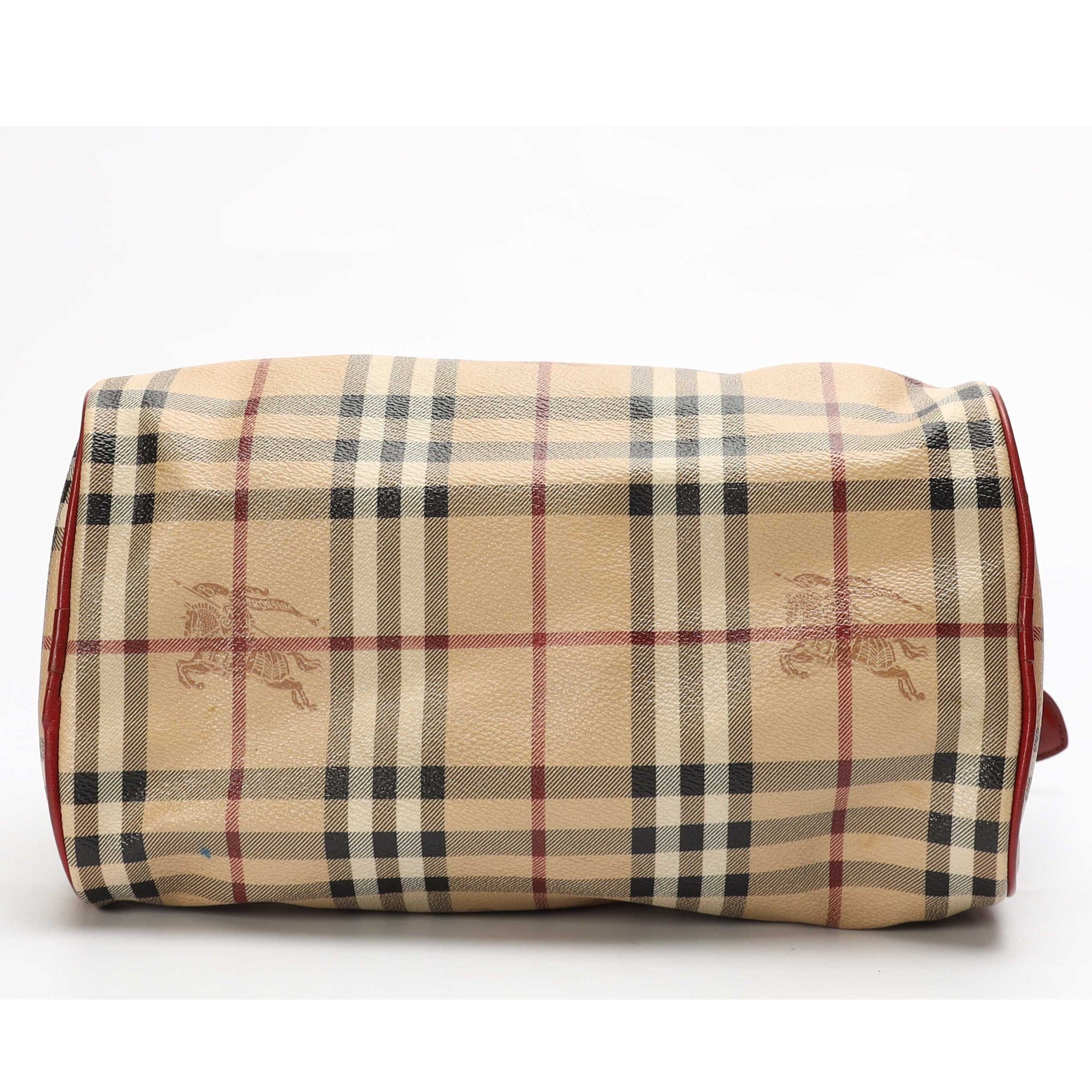 Burberry Beige Check Ruby Red Bowling Bag
