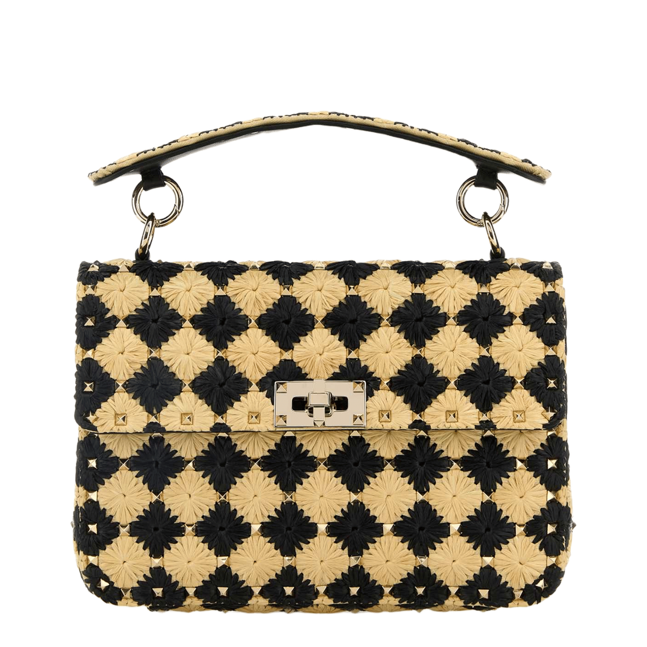 Valentino Rockstud Spike Medium Polyester Handbag - Naturale/Nero