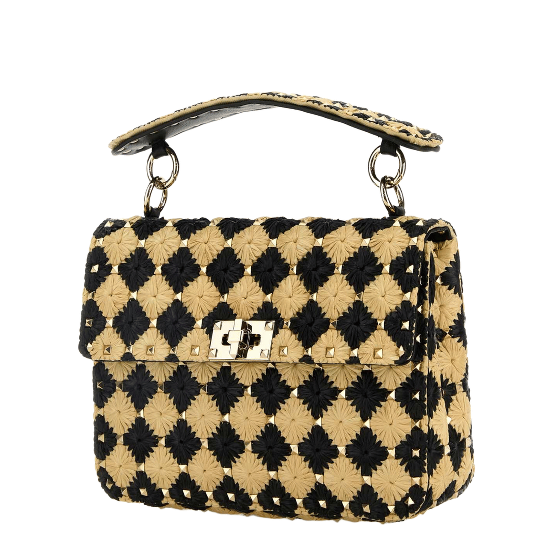 Valentino Rockstud Spike Medium Polyester Handbag - Naturale/Nero