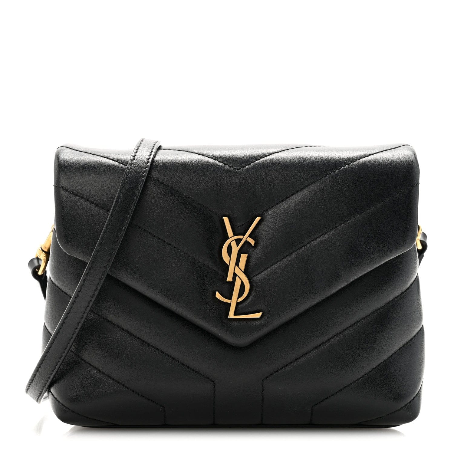 Saint Laurent Calfskin Y Quilted Monogram Toy Loulou Crossbody Bag Black