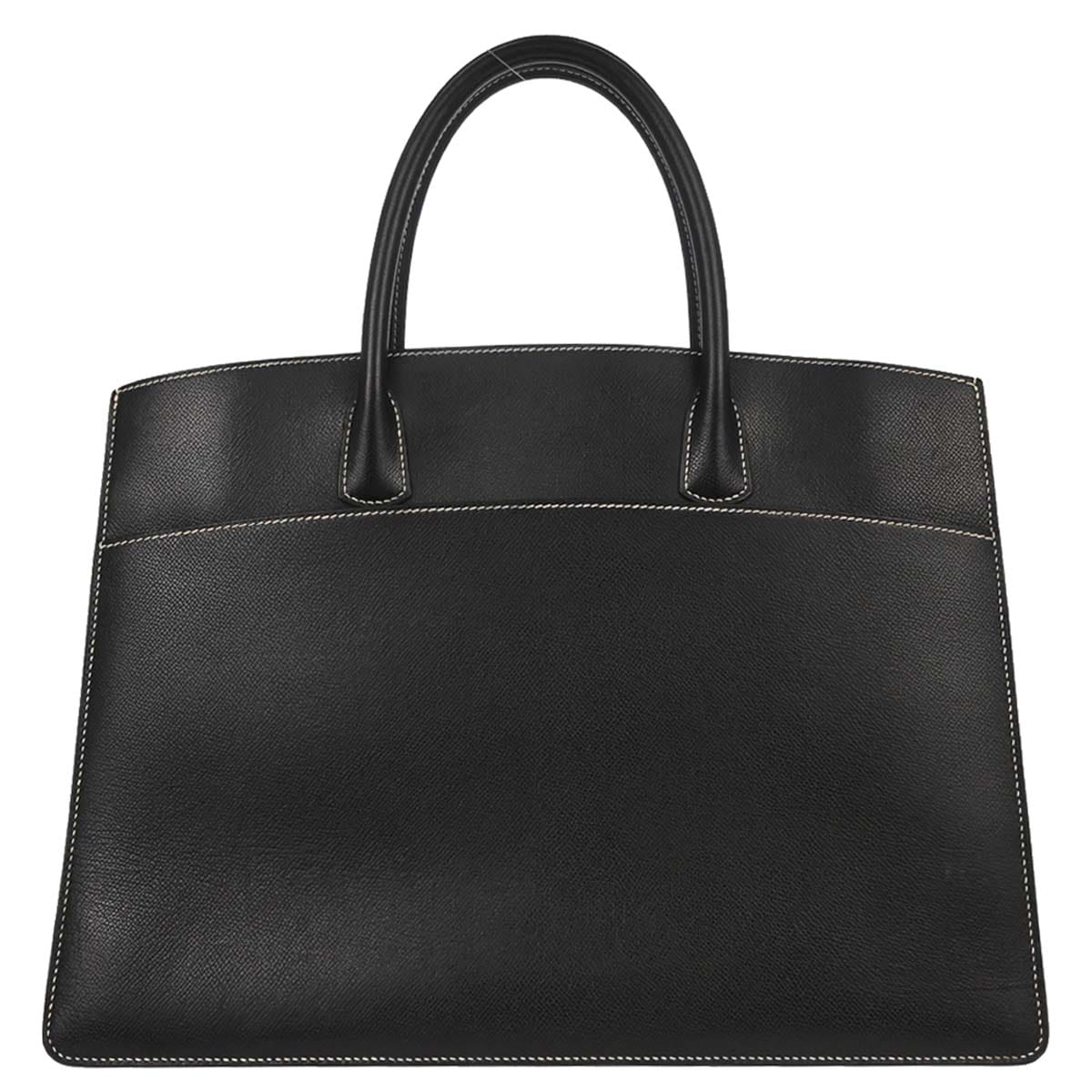 Hermes Black Courchevel White Bus GM Tote Bag