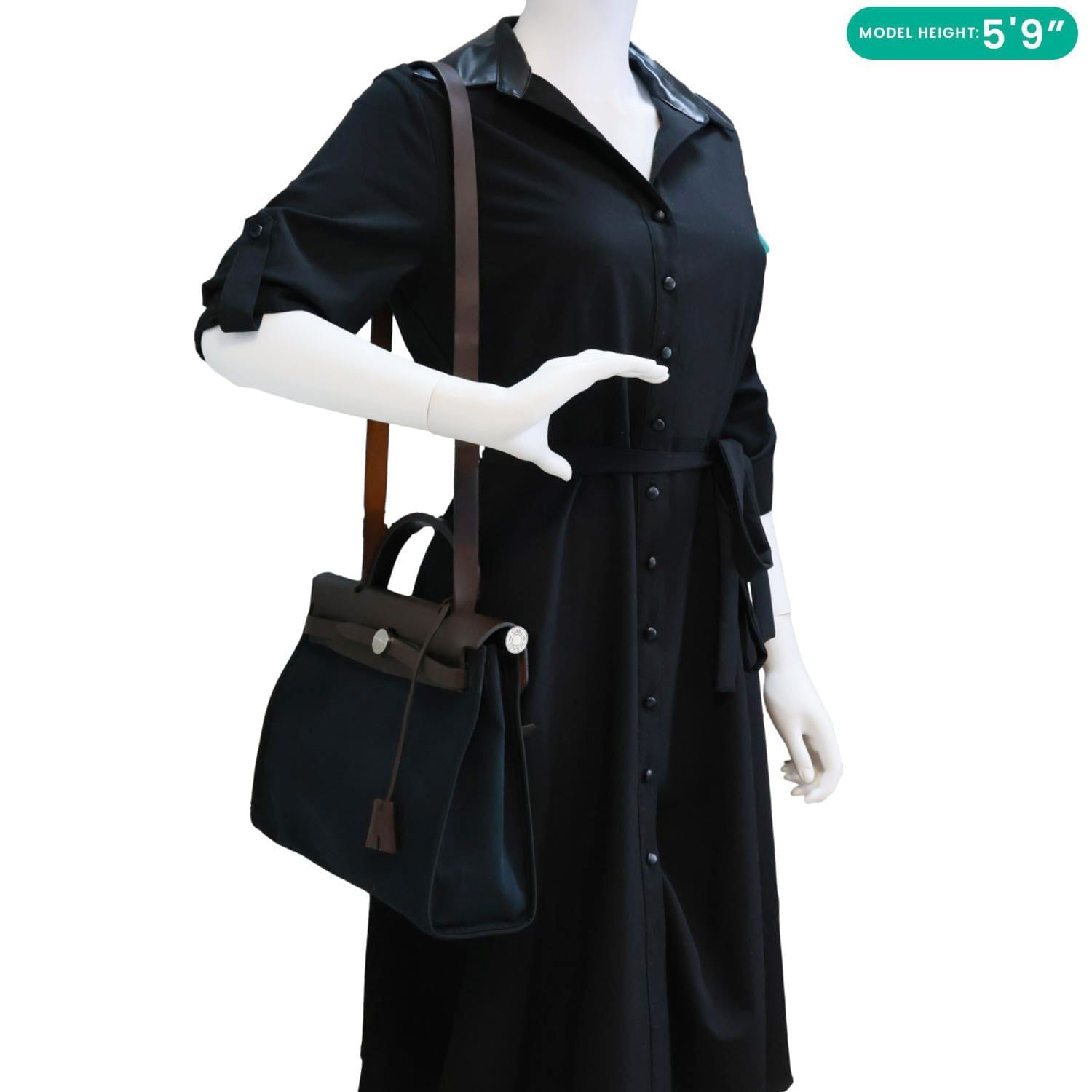 HERMES Herbag 31 PM Canvas Tote Shoulder Bag Black