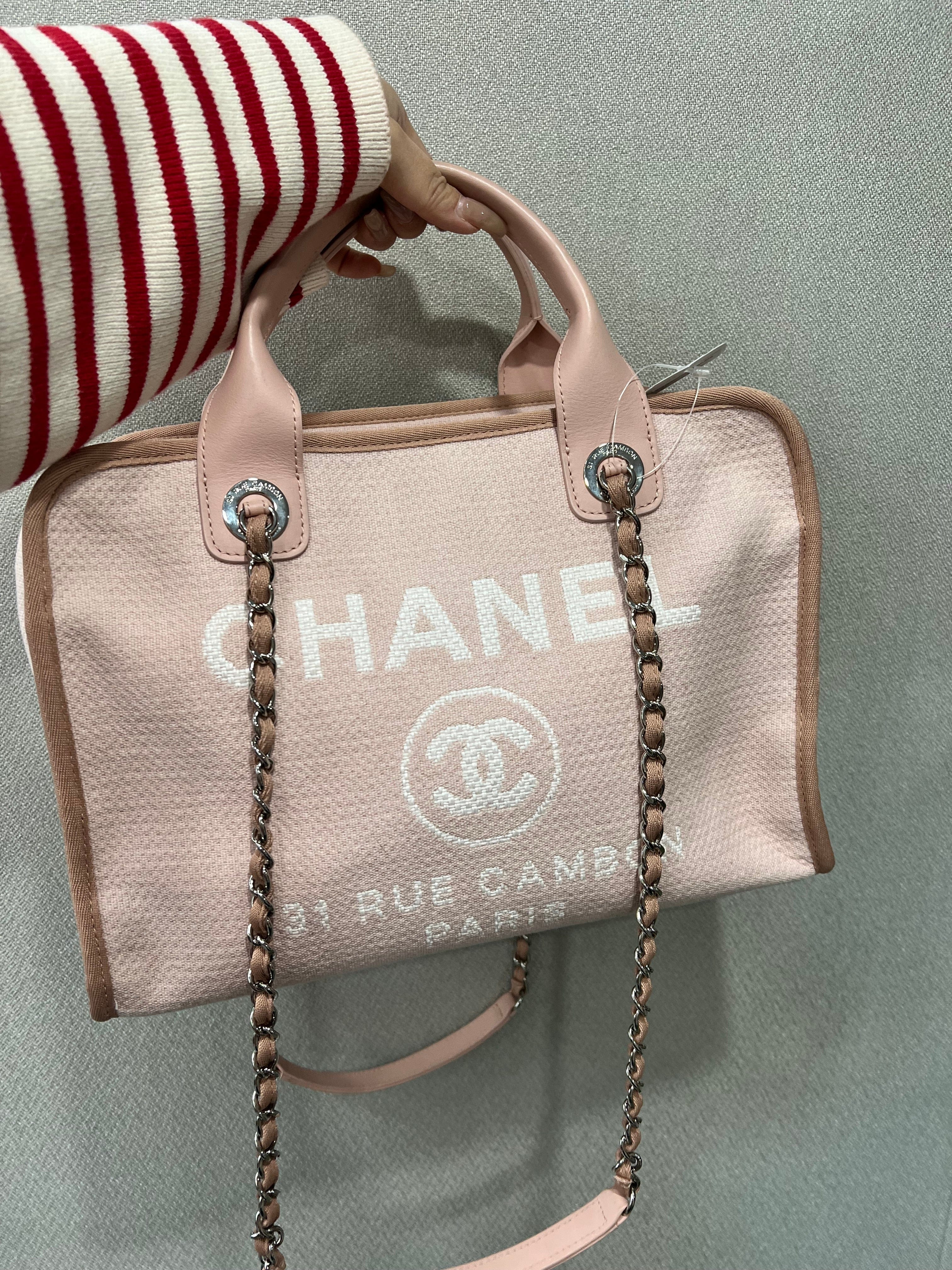 Chanel Deauville 2way Handbag Canvas×Leather Pink B1218KKMWK