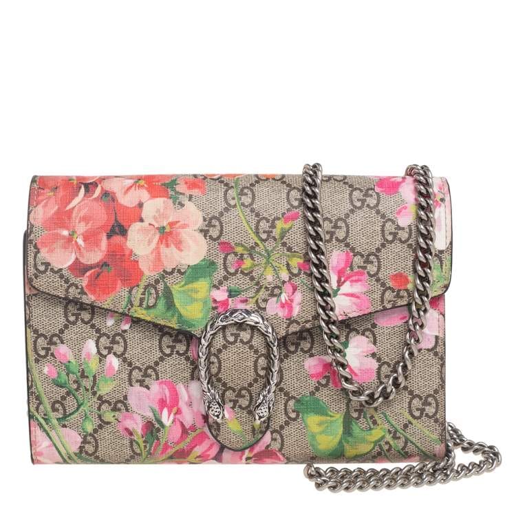 Gucci Dionysus Blooms GG Supreme Canvas Wallet on Chain