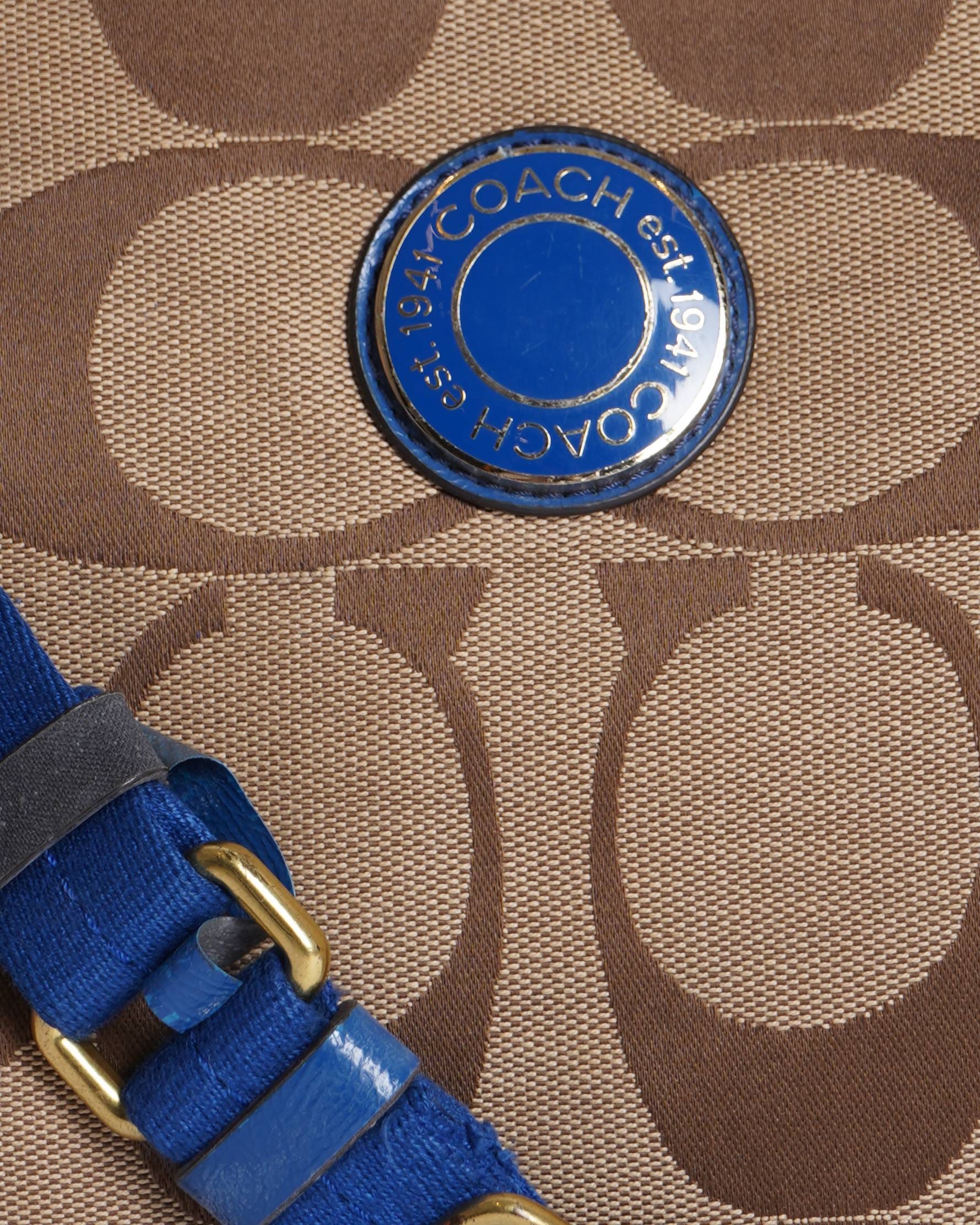 Coach Signature Stripe File Bag - Khaki Cobalt Blue