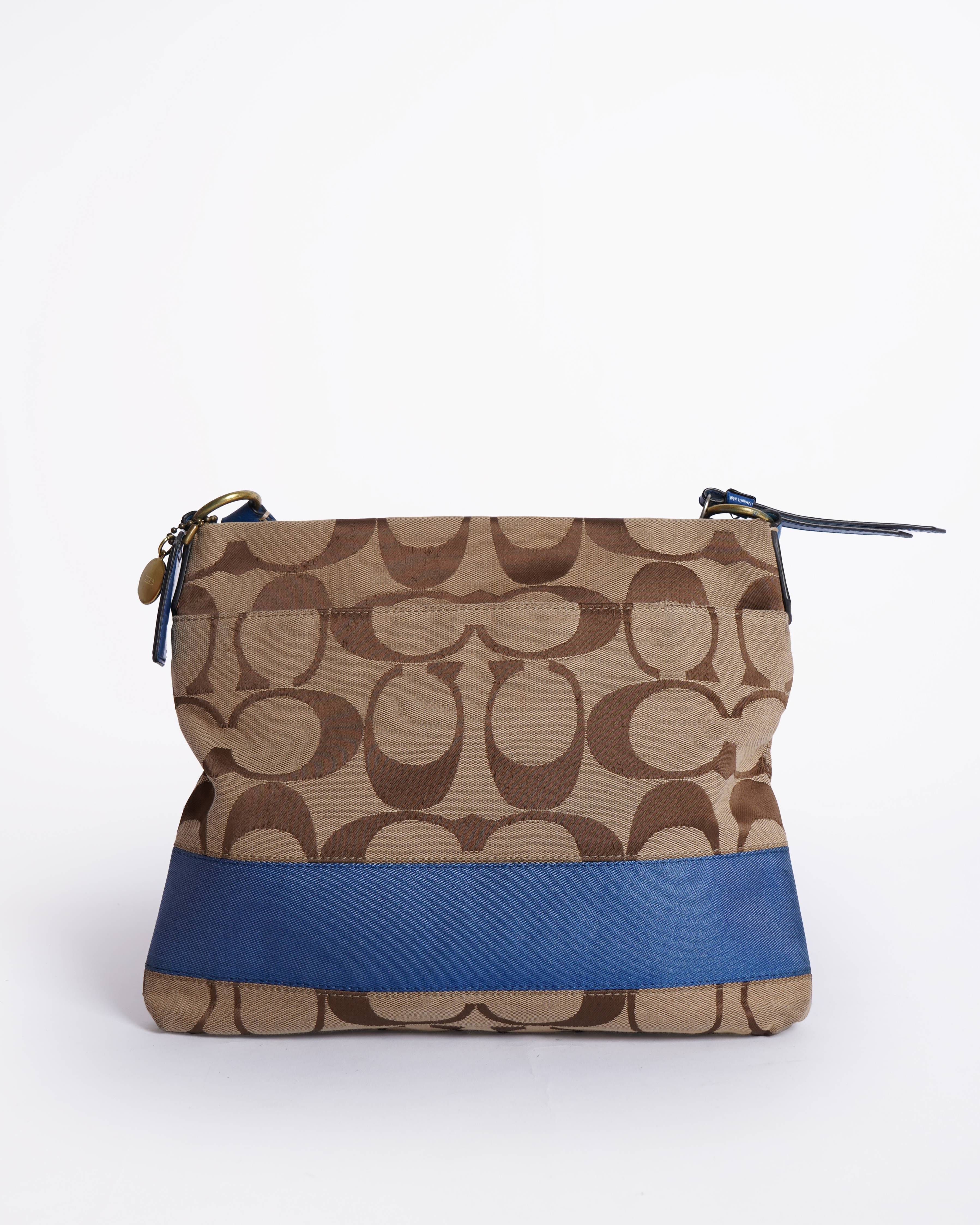 Coach Signature Stripe File Bag - Khaki Cobalt Blue