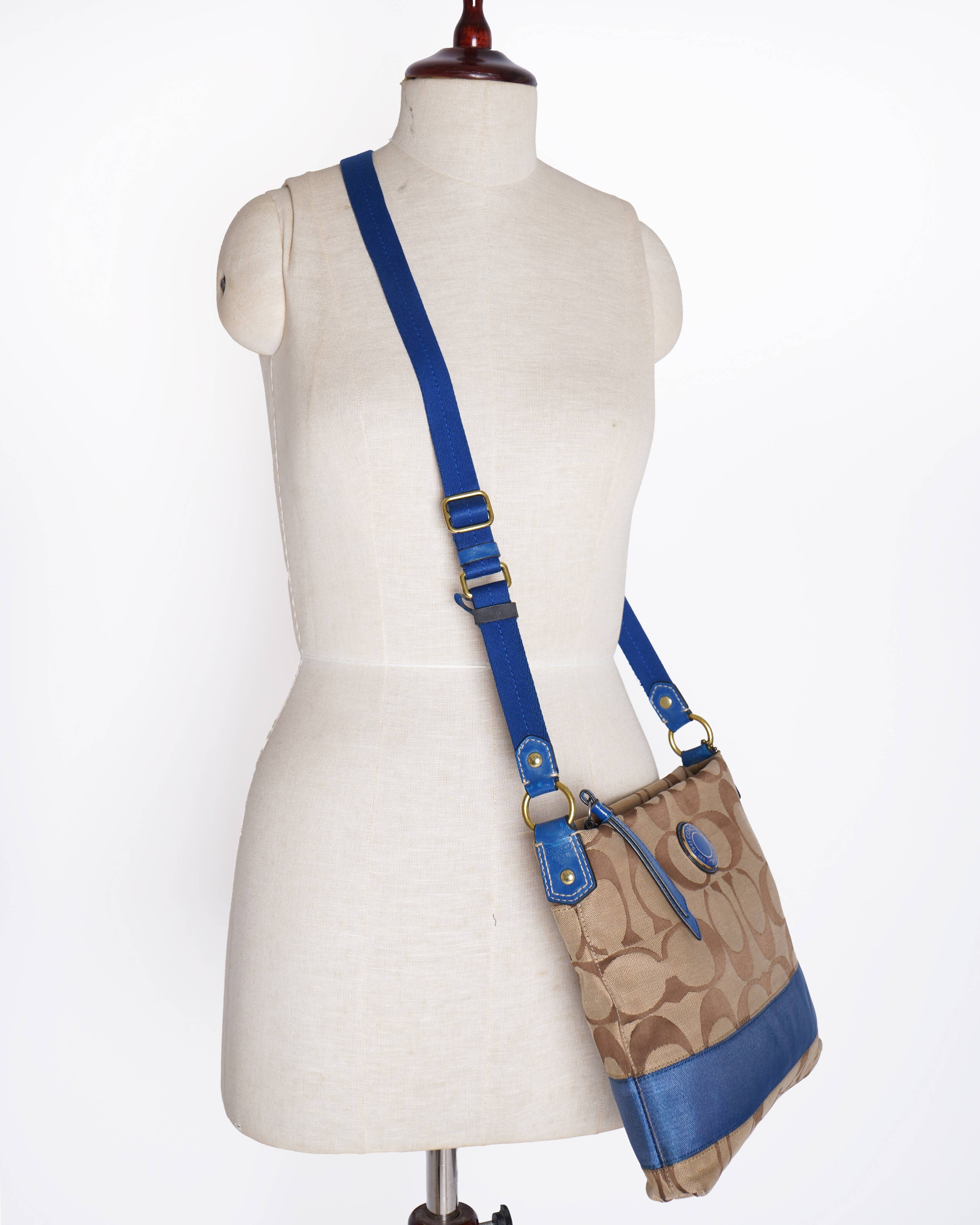 Coach Signature Stripe File Bag - Khaki Cobalt Blue