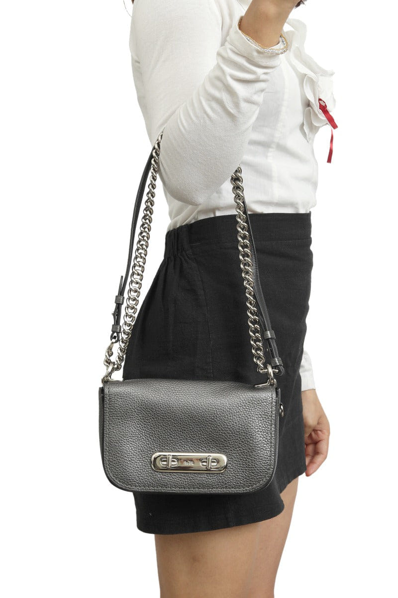 Coach Swagger Glitter Gray Leather Shoulder Bag