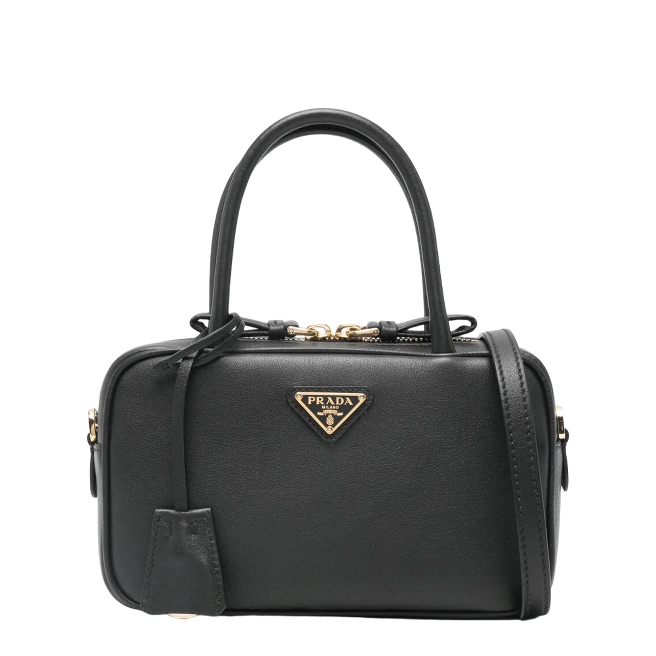 Prada Triangle Logo Calfskin Tote - Nero