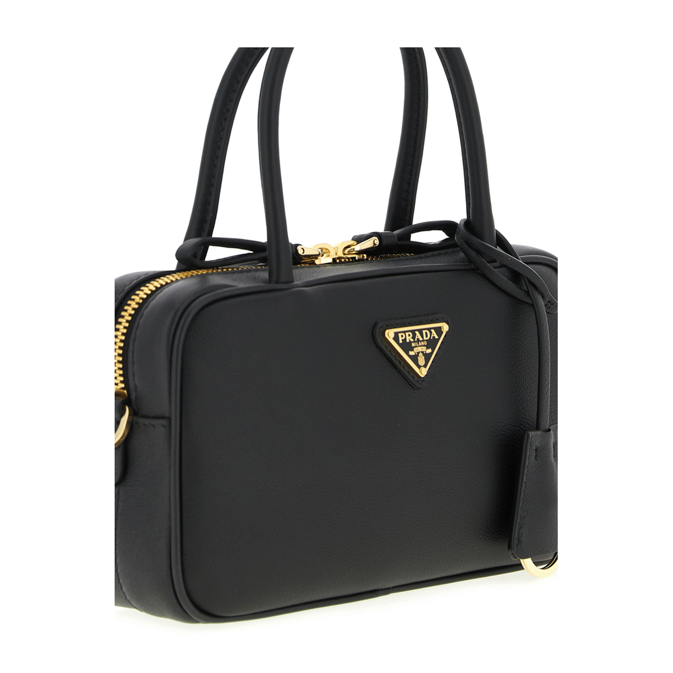 Prada Triangle Logo Calfskin Tote - Nero