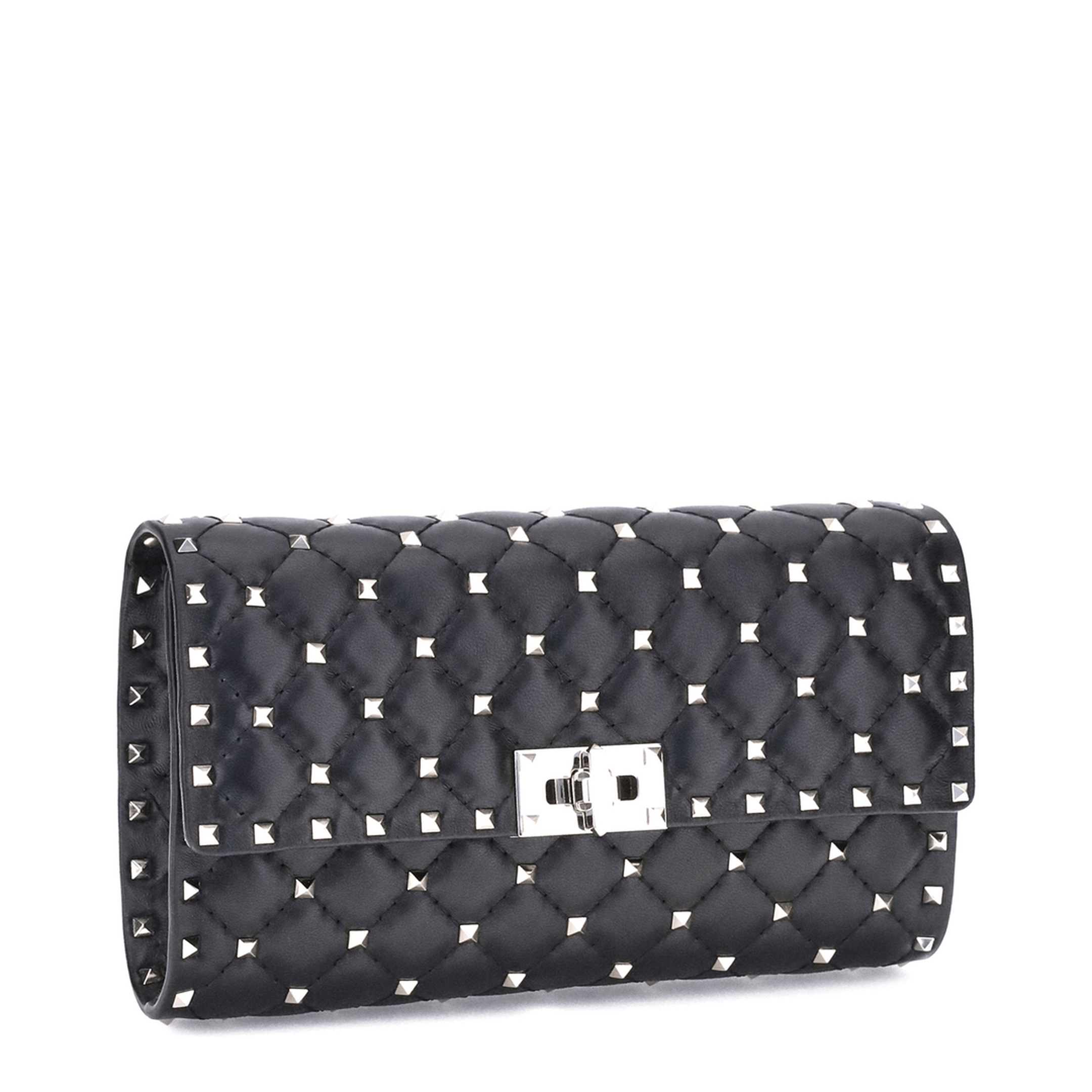 Valentino Rockstud Spike Nappa Leather Crossbody Clutch - Black