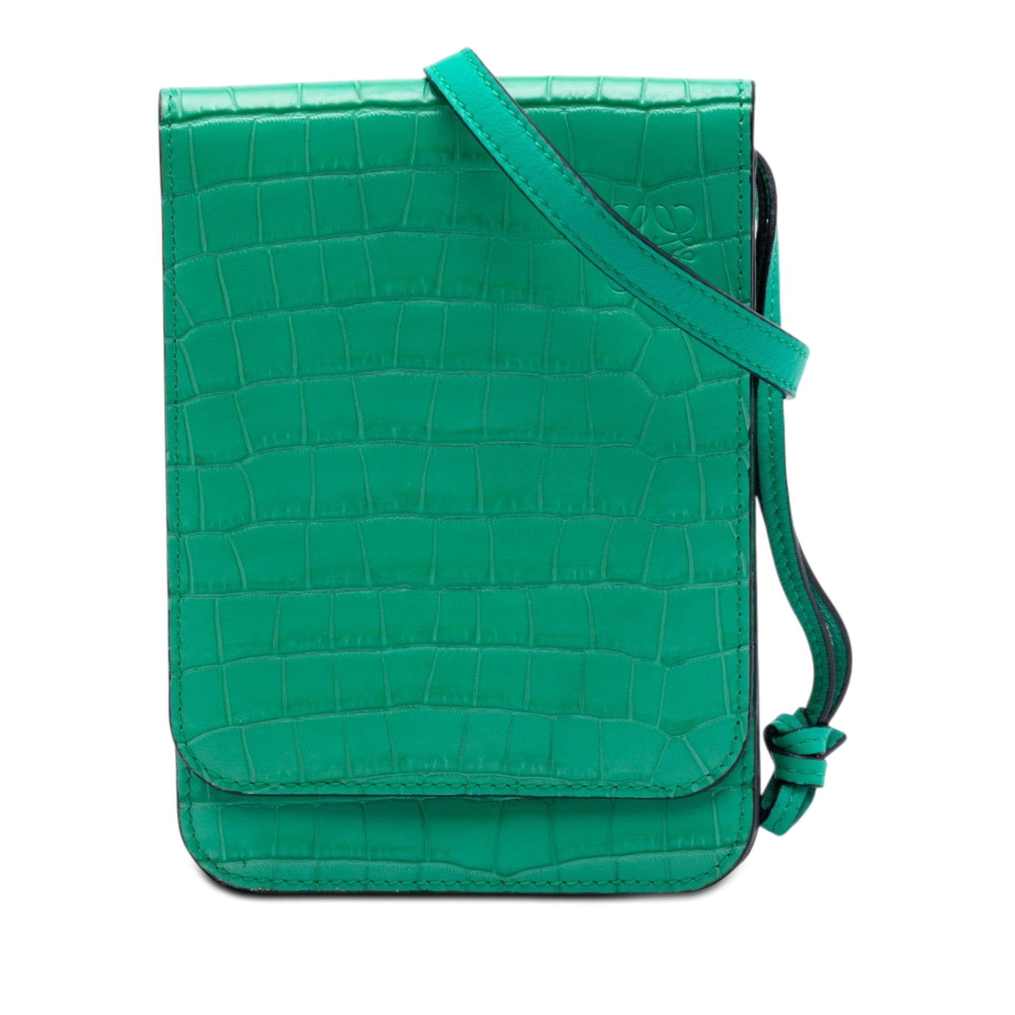Loewe Croc Embossed Leather Anagram Gusset Flat Crossbody
