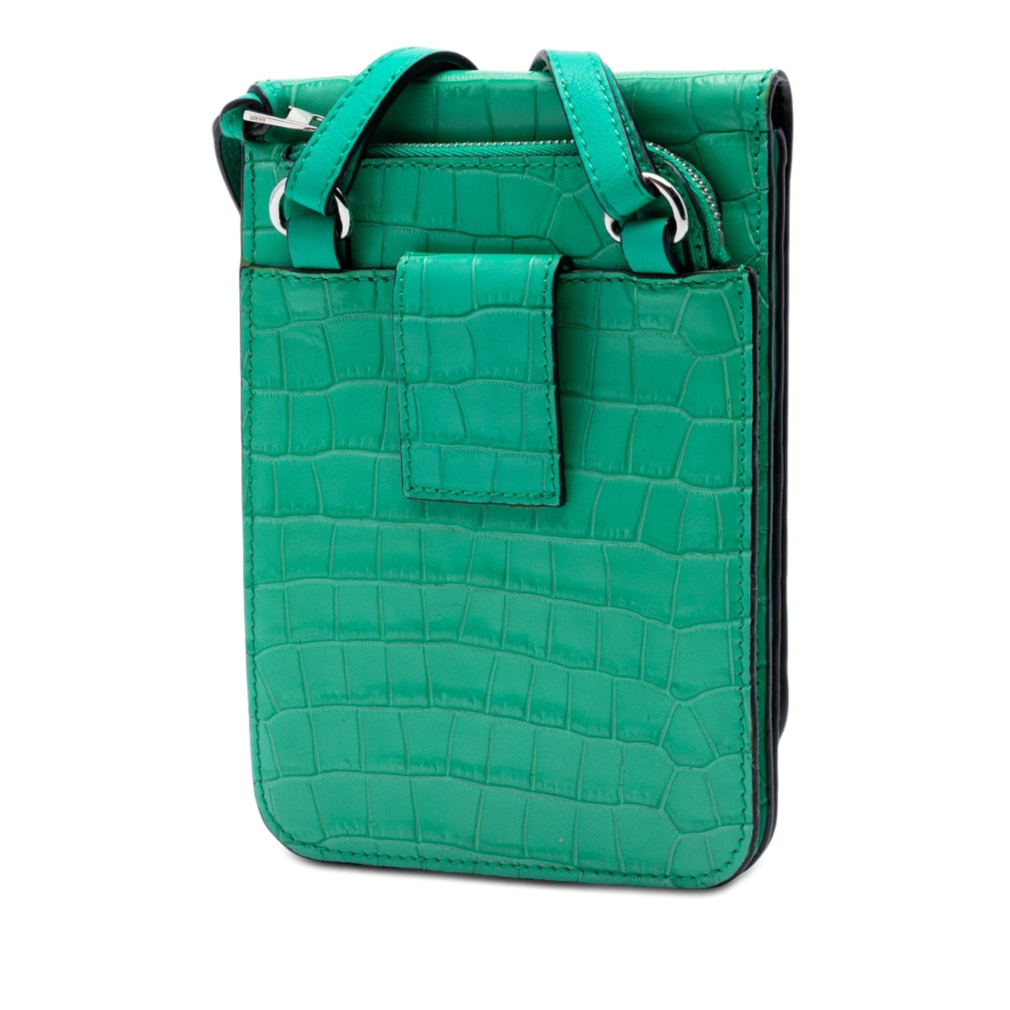 Loewe Croc Embossed Leather Anagram Gusset Flat Crossbody